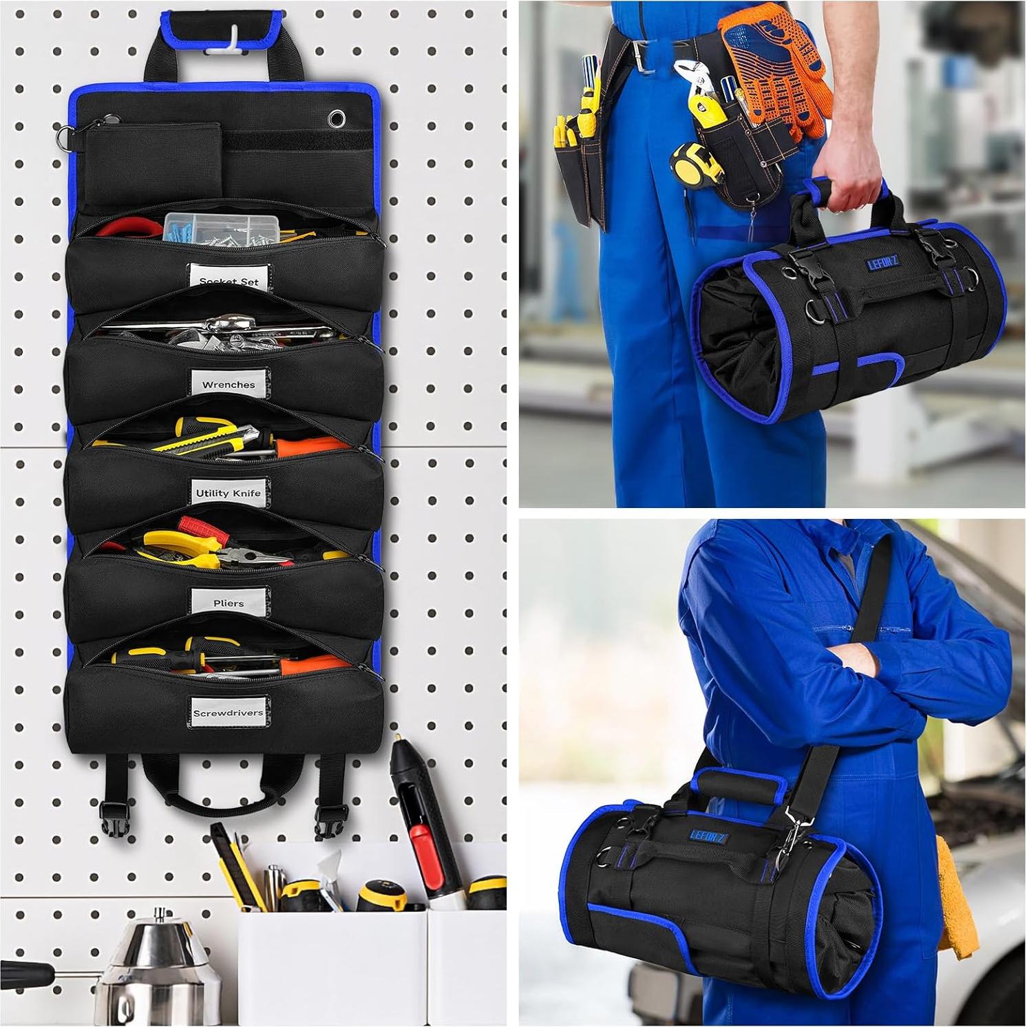 Bolsa de Herramientas Enrollable LEFOR·Z 13 Bolsillos Negra/Azul