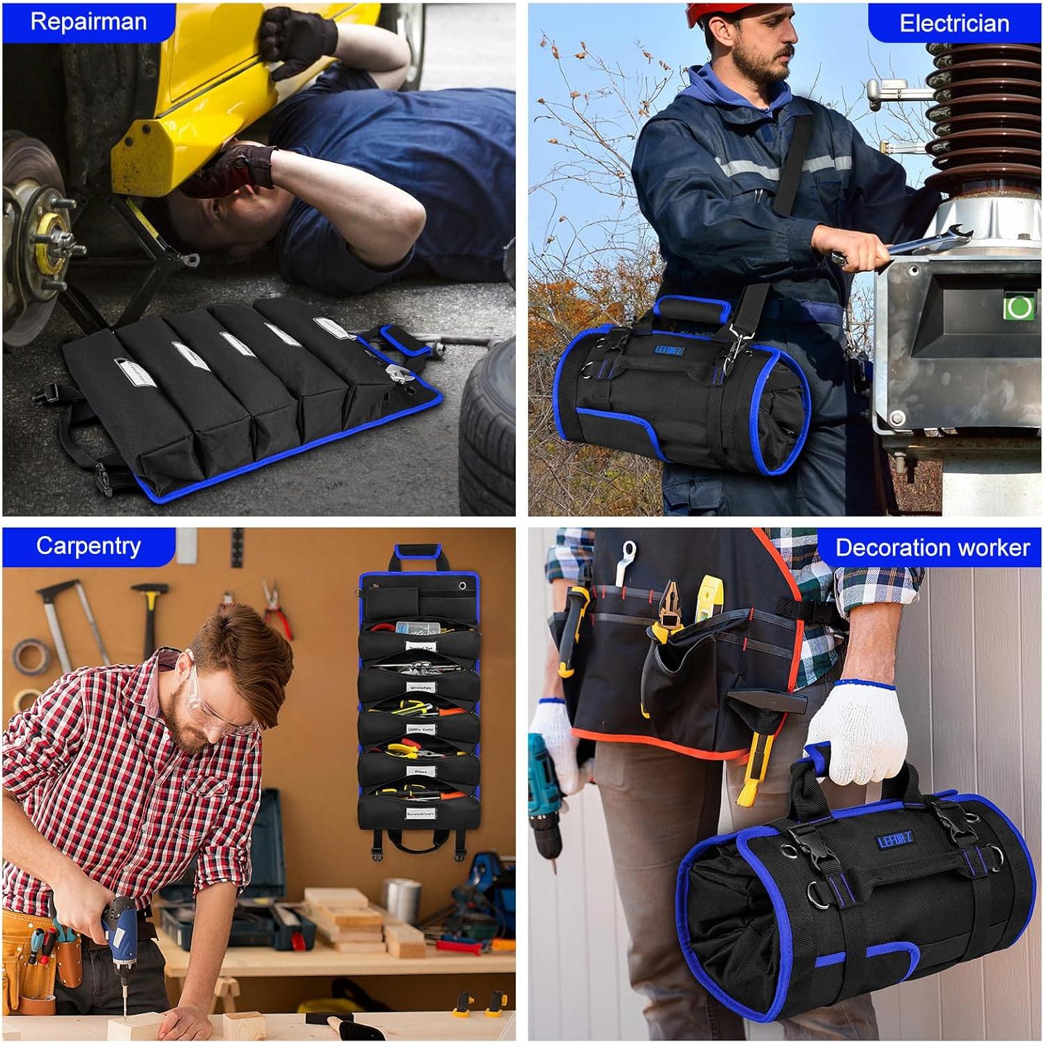 Bolsa de Herramientas Enrollable LEFOR·Z 13 Bolsillos Negra/Azul
