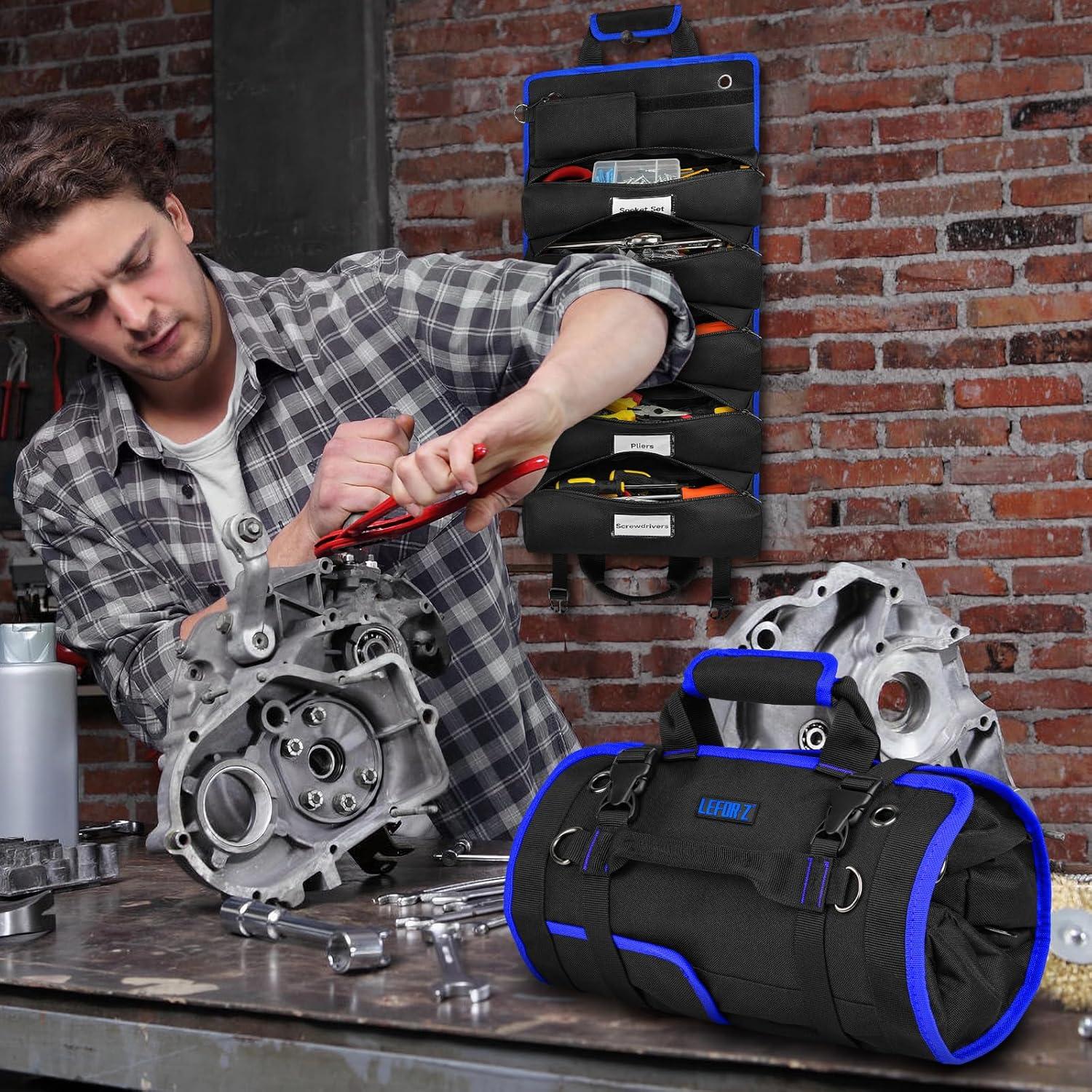 Bolsa de Herramientas Enrollable LEFOR·Z 13 Bolsillos Negra/Azul