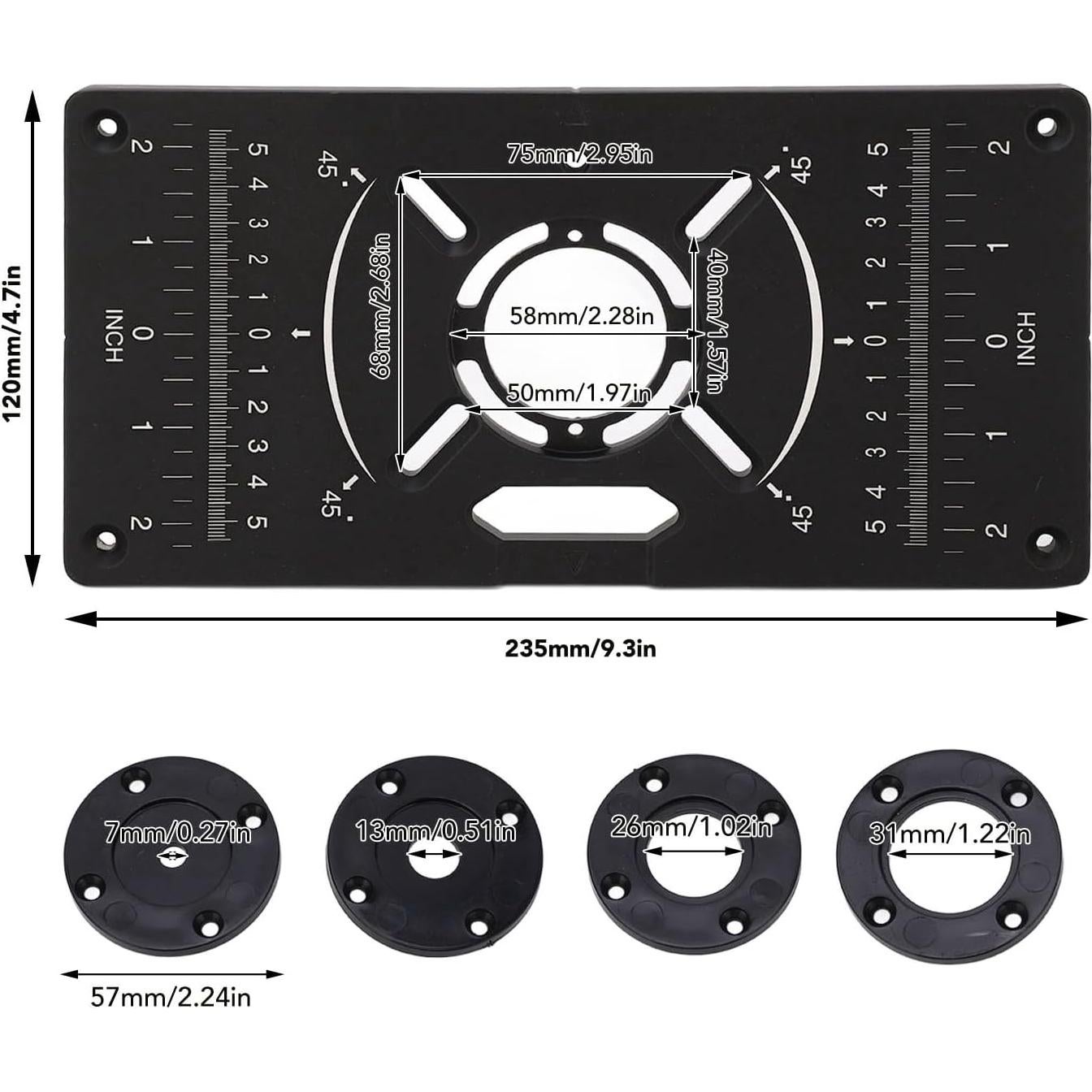 Placa de Inserción para Mesa de Router ZDETGU Aluminio 62x70mm