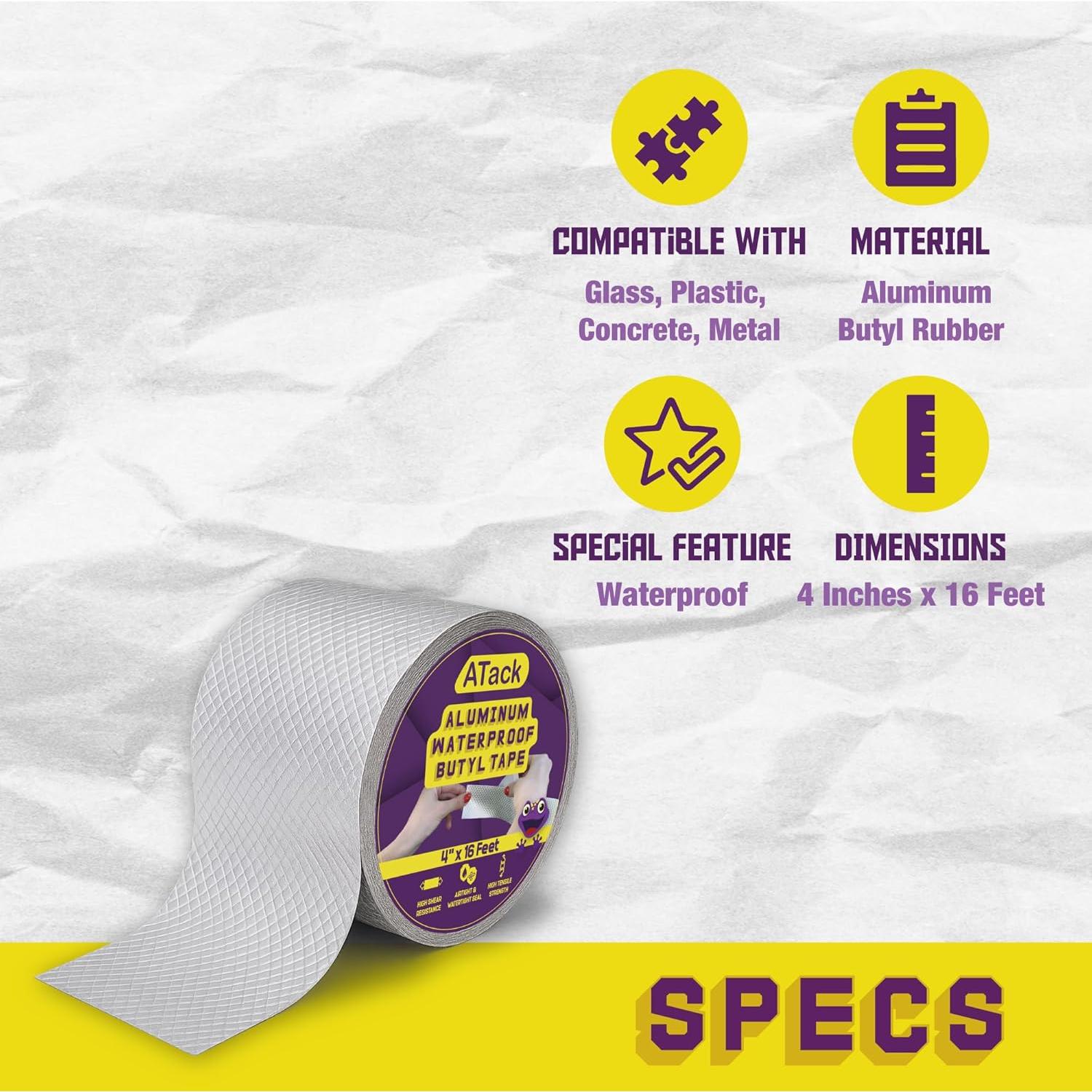 Cinta de Butilo de Aluminio ATack 10 cm x 4.88 m Impermeable