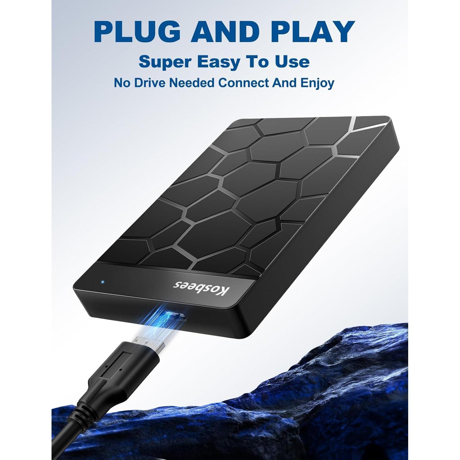 Disco Duro Externo Kosbees 500GB USB 3.0 Portátil Negro