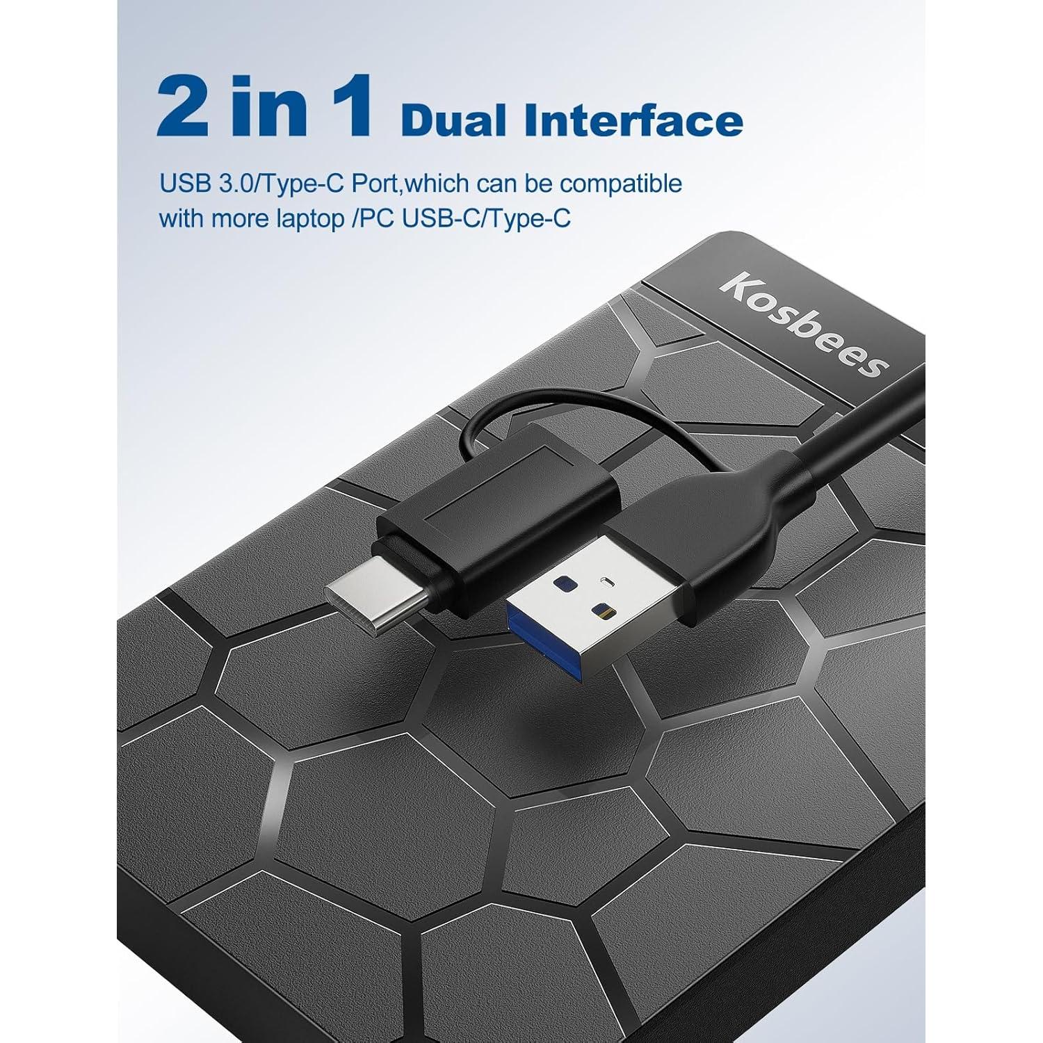 Disco Duro Externo Kosbees 500GB USB 3.0 Portátil Negro