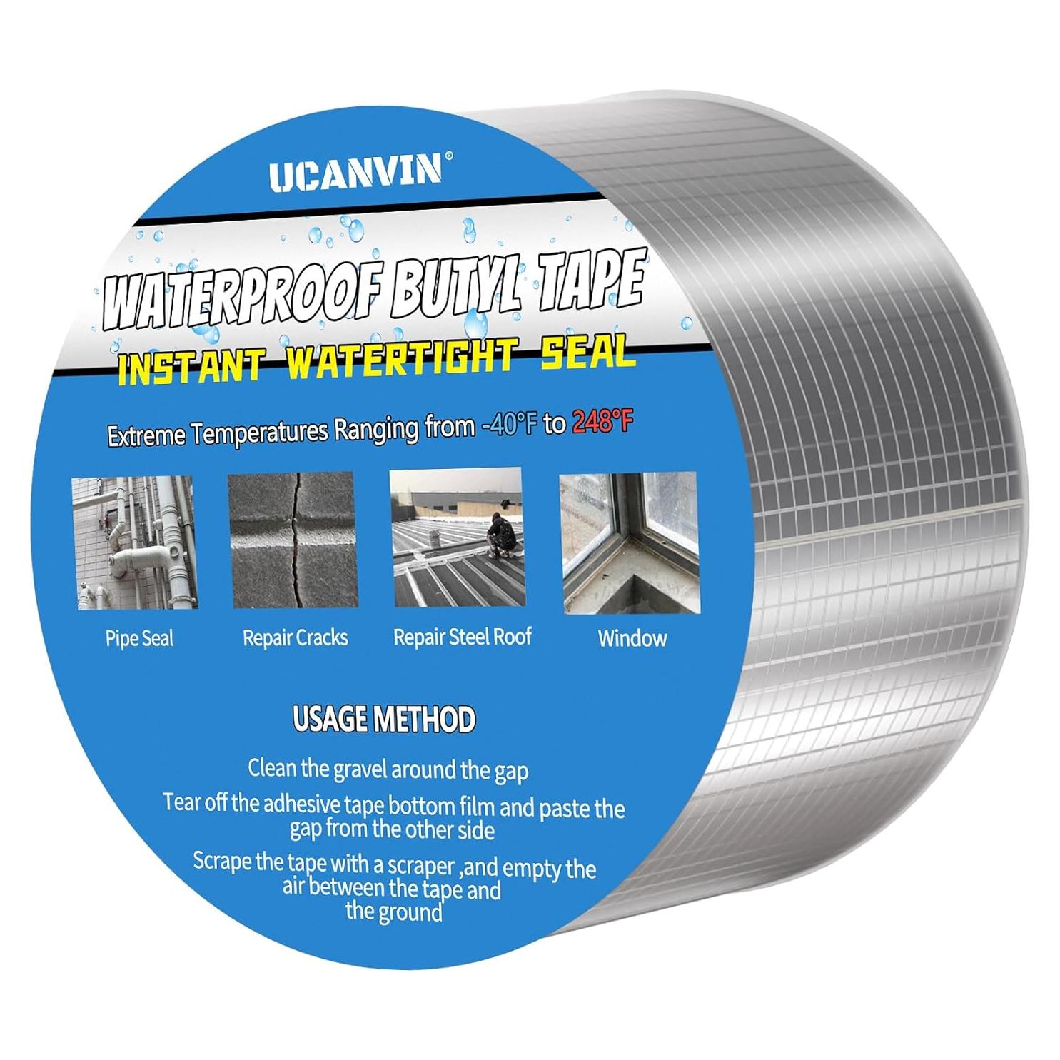 Cinta Butílica Impermeable UCANVIN 10.16cm x 10m para Reparación