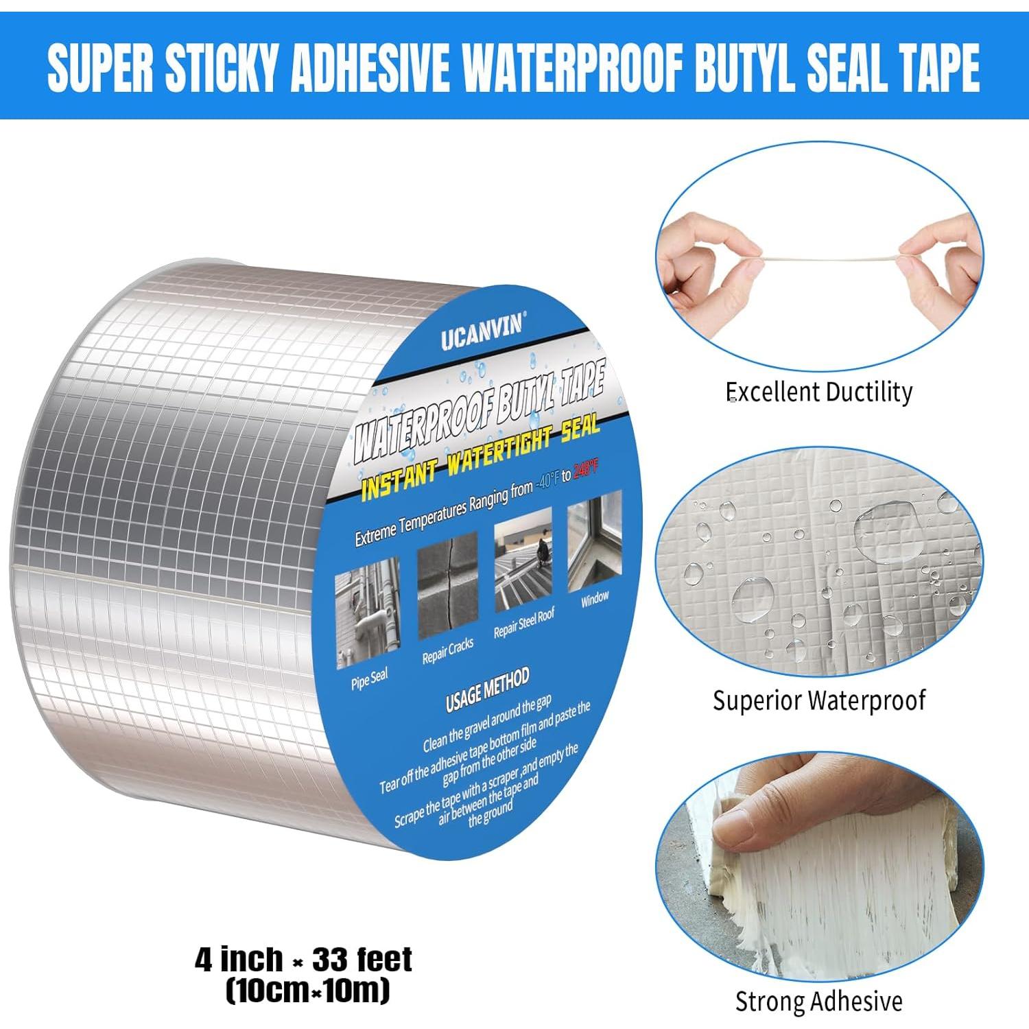 Cinta Butílica Impermeable UCANVIN 10.16cm x 10m para Reparación