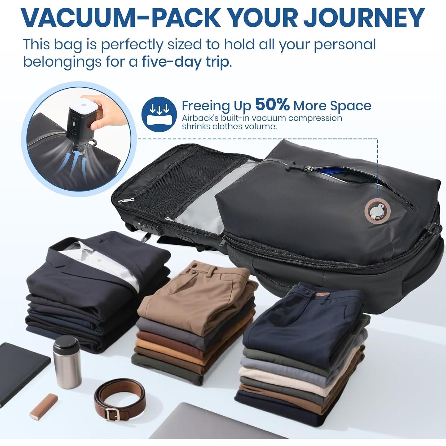 Mochila de Viaje Fanwoli Negra 40L con Cerradura TSA y Compresión