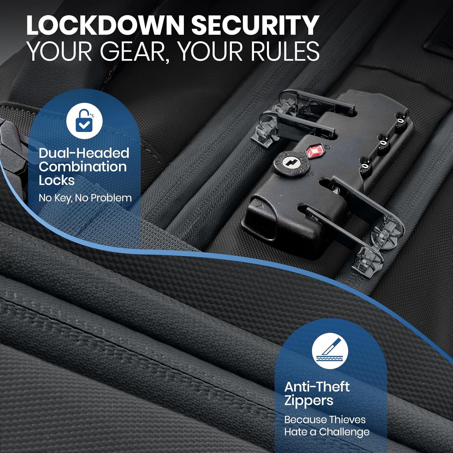 Mochila de Viaje Fanwoli Negra 40L con Cerradura TSA y Compresión