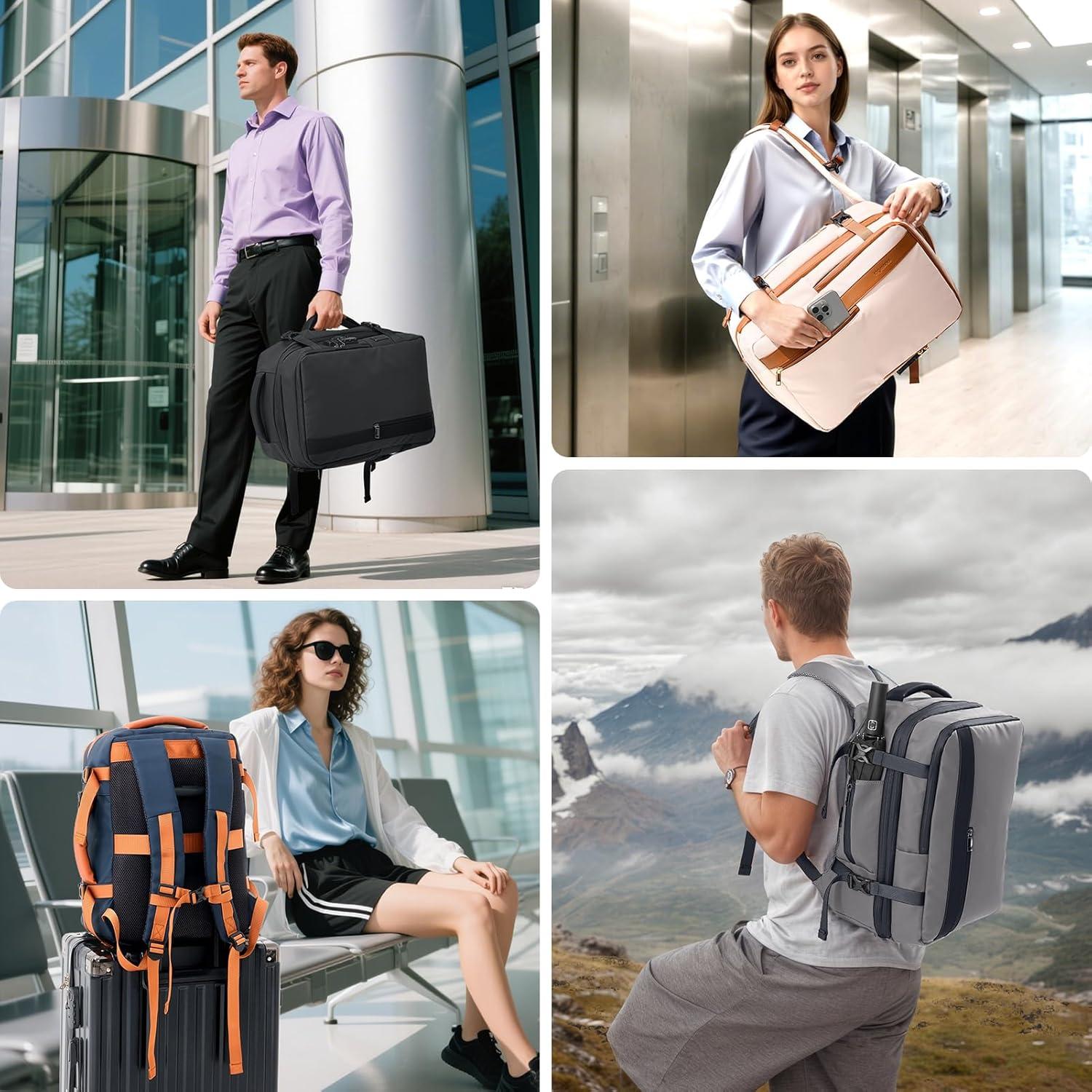 Mochila de Viaje Fanwoli Negra 40L con Cerradura TSA y Compresión