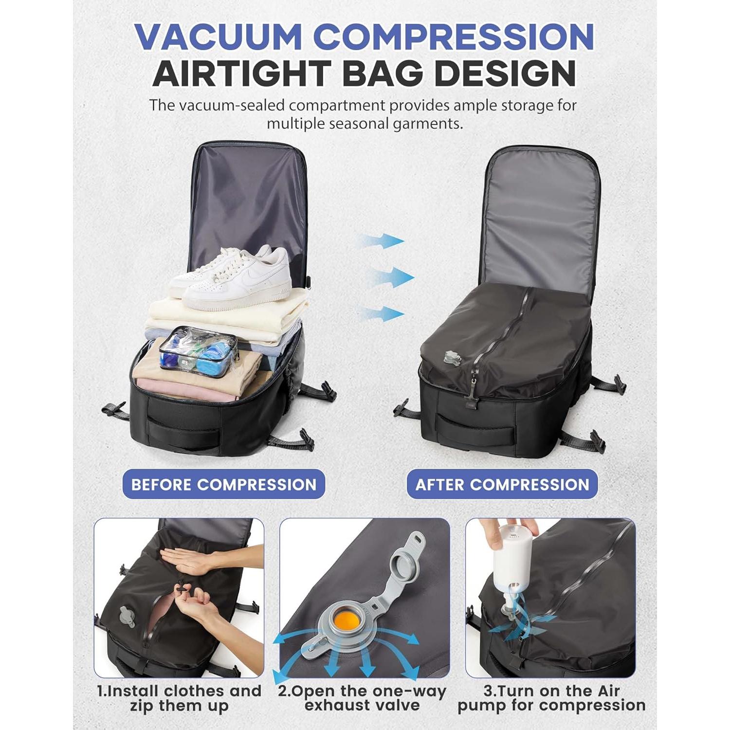 Mochila de Viaje al Vacío Vacpack Negra 20L Impermeable