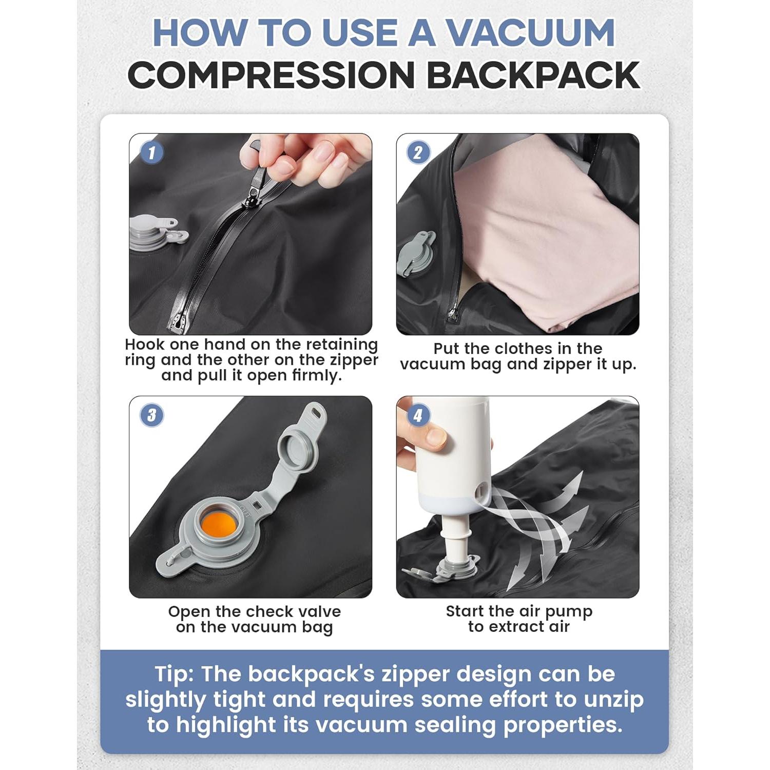 Mochila de Viaje VECAVE 35L Impermeable con Bomba de Vacío