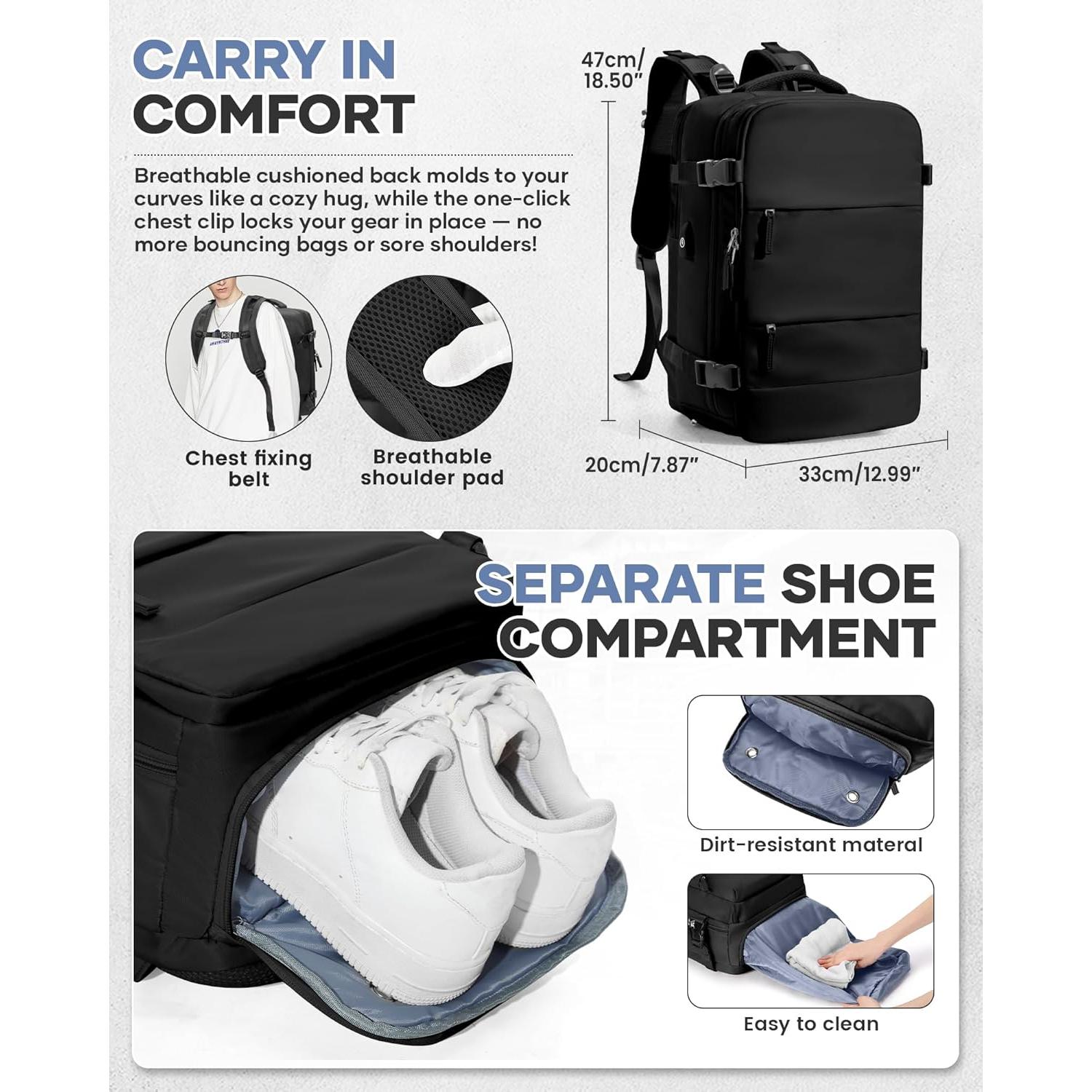 Mochila de Viaje VECAVE 35L Impermeable con Bomba de Vacío