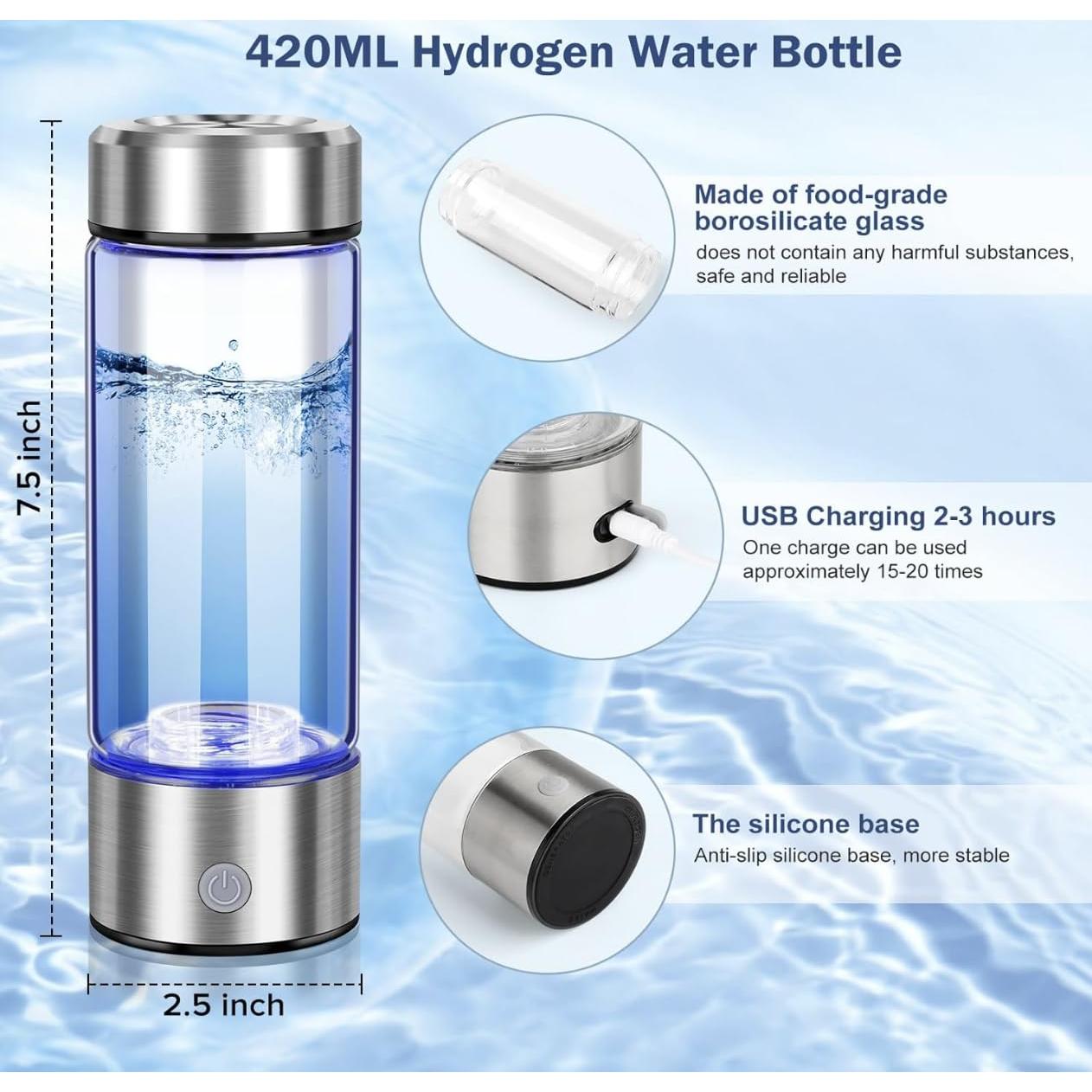 Botella de Agua de Hidrógeno Alwa - 420ml, 1700 PPB, Vidrio