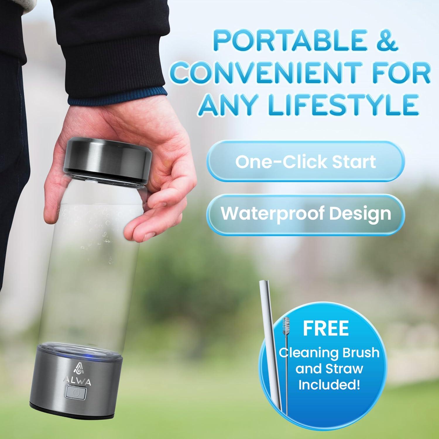 Botella de Agua de Hidrógeno Alwa - 420ml, 1700 PPB, Vidrio