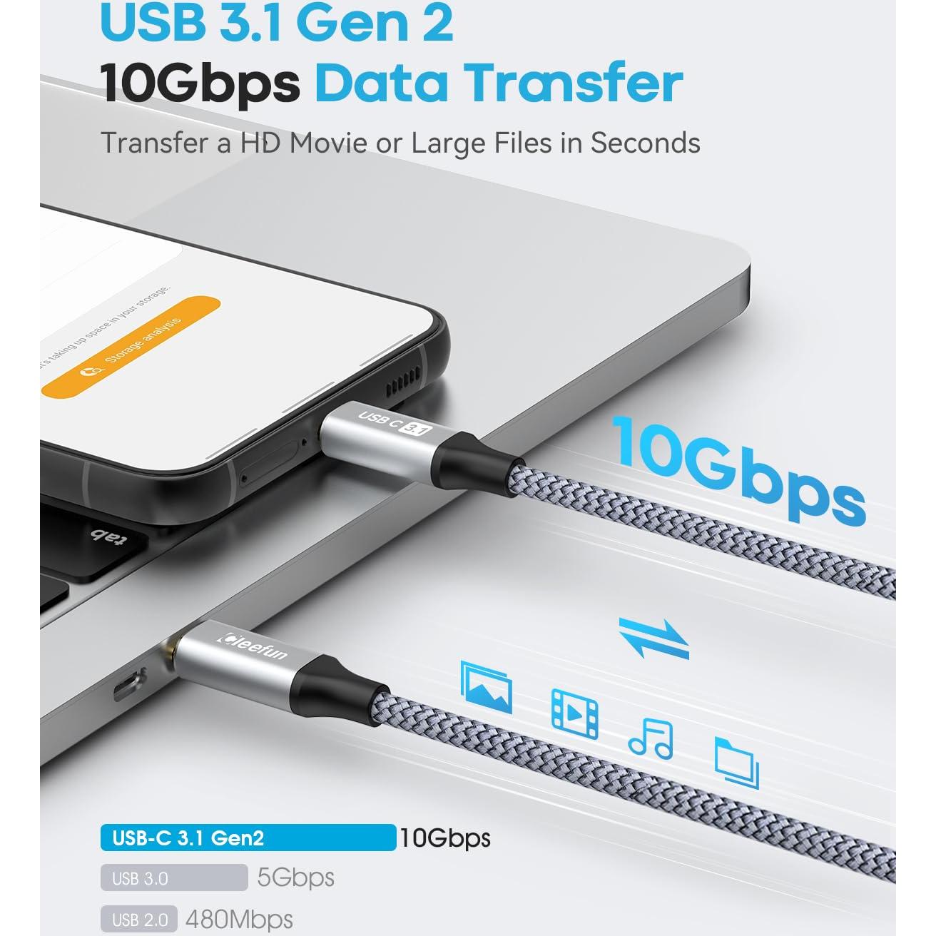 Cable USB C a USB C CLEEFUN 1m 10Gbps 4K 100W Carga Rápida