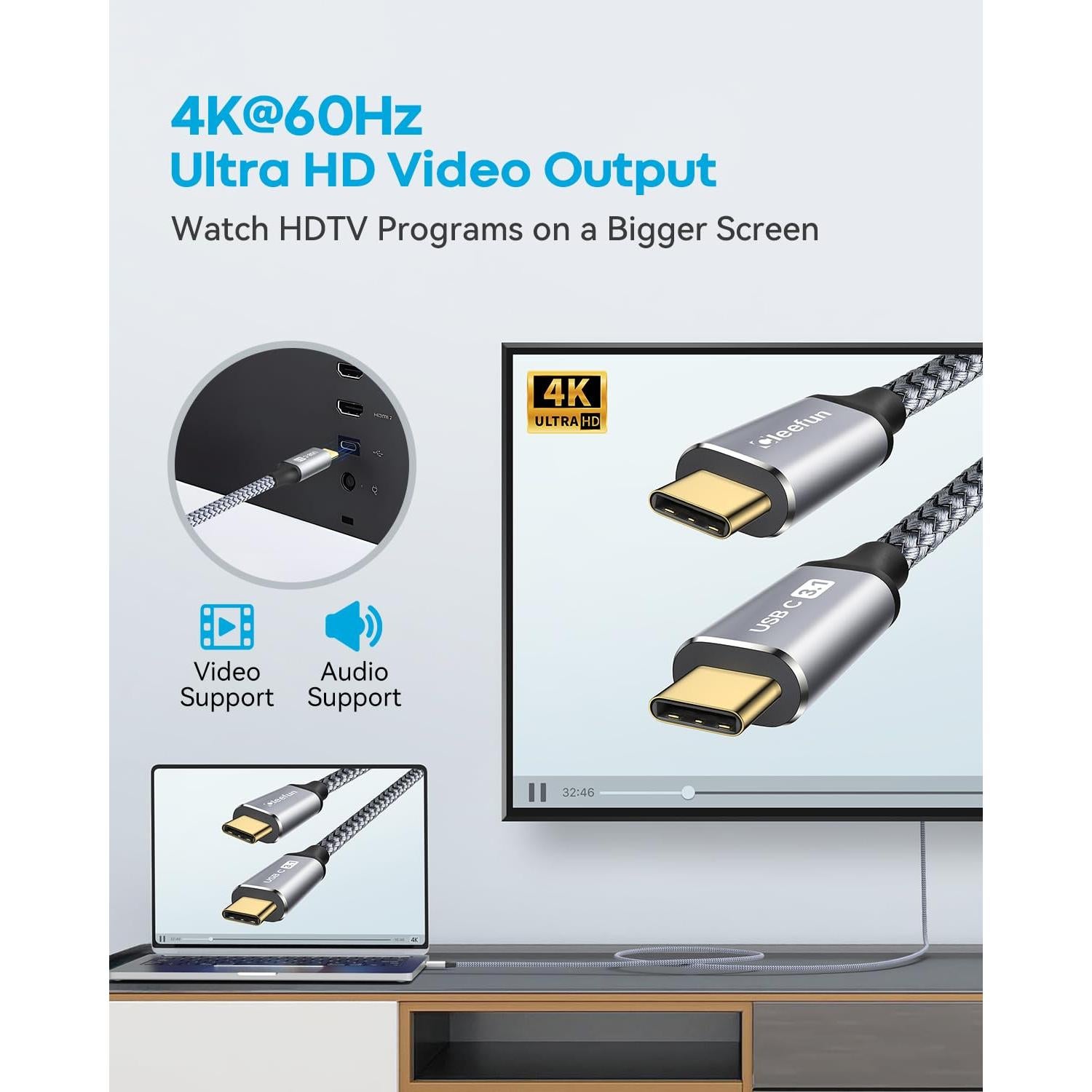 Cable USB C a USB C CLEEFUN 1m 10Gbps 4K 100W Carga Rápida