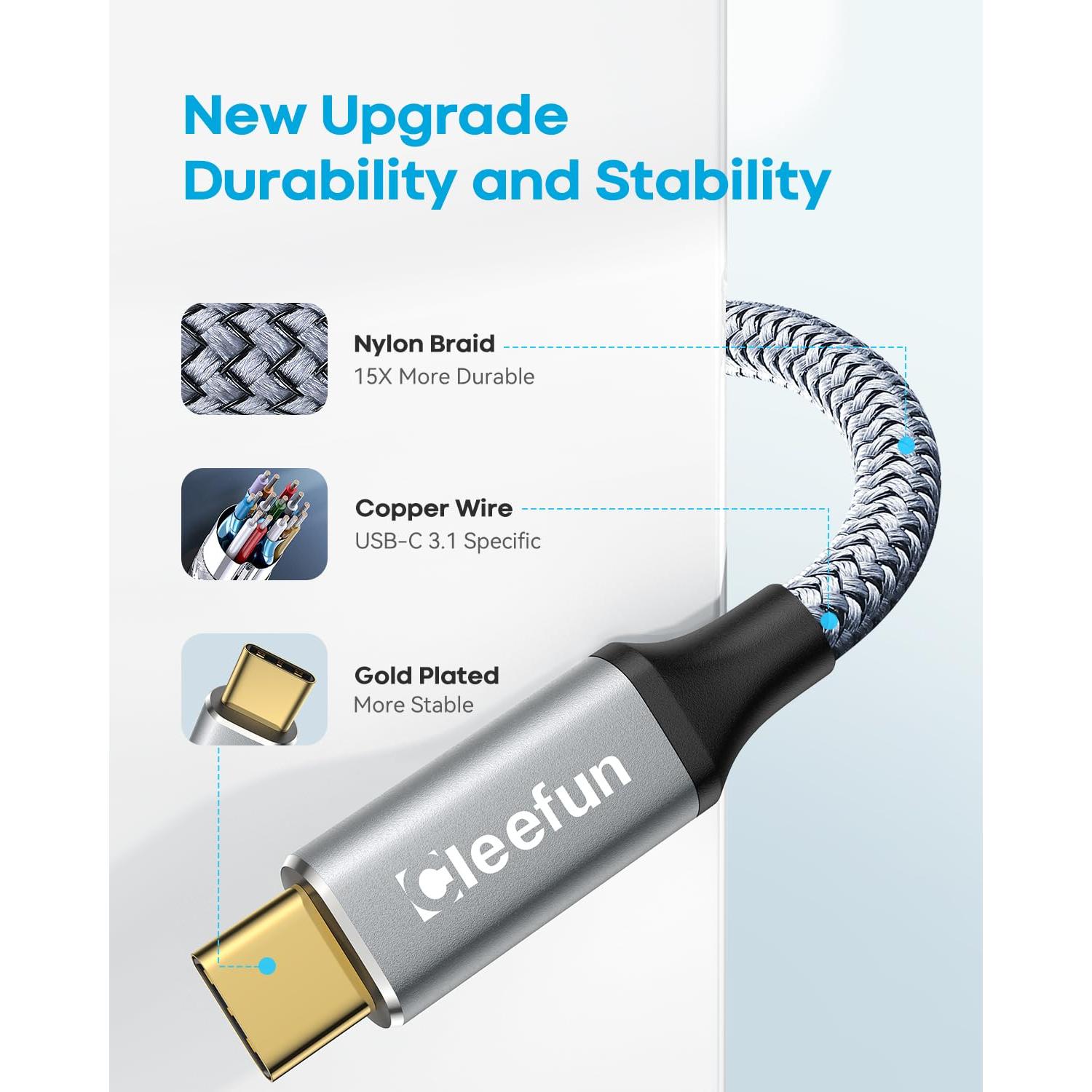 Cable USB C a USB C CLEEFUN 1m 10Gbps 4K 100W Carga Rápida