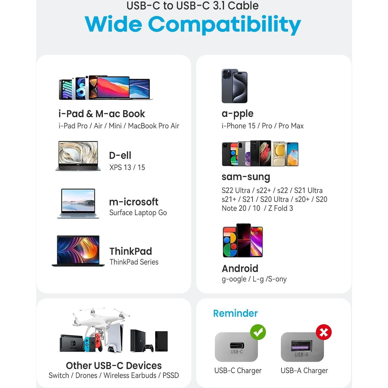 Cable USB C a USB C CLEEFUN 1m 10Gbps 4K 100W Carga Rápida