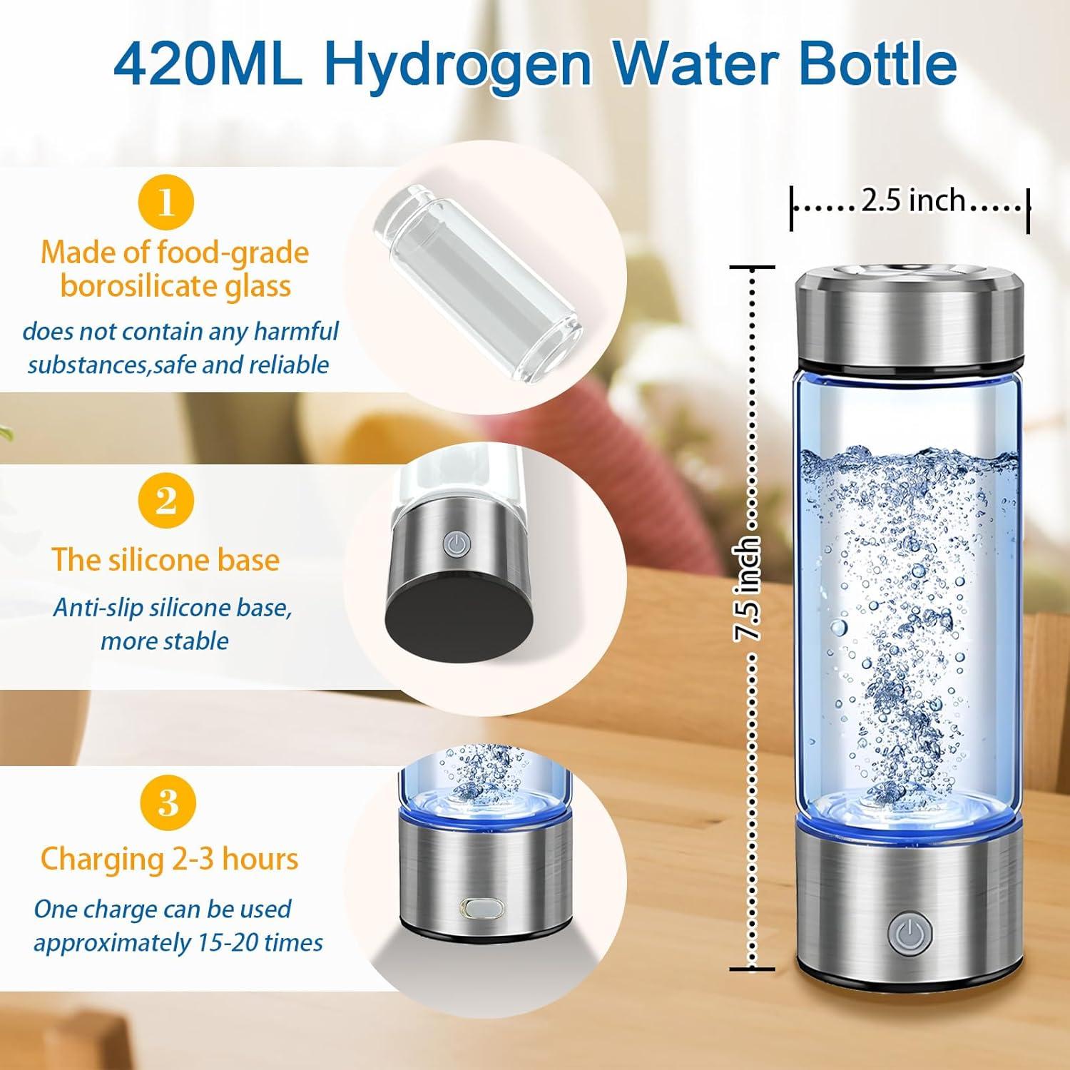 Botella de Agua Hidrógeno Buwheekoki 420ml Portátil Recargable