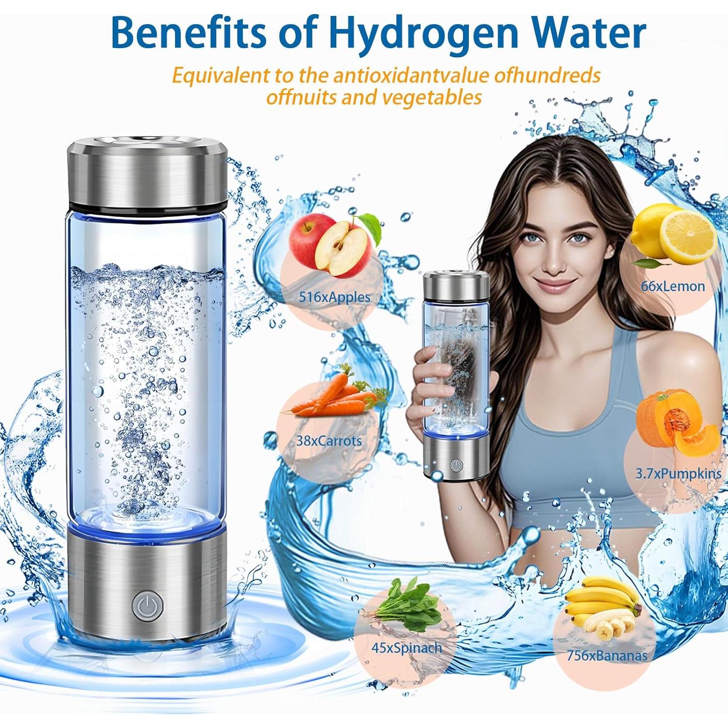 Botella de Agua Hidrógeno Buwheekoki 420ml Portátil Recargable