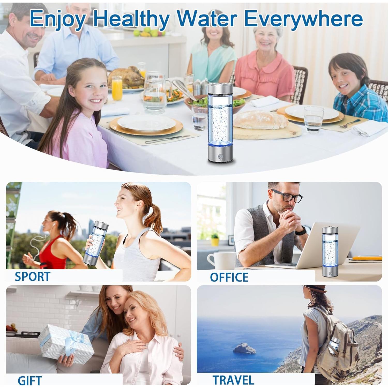 Botella de Agua Hidrógeno Buwheekoki 420ml Portátil Recargable