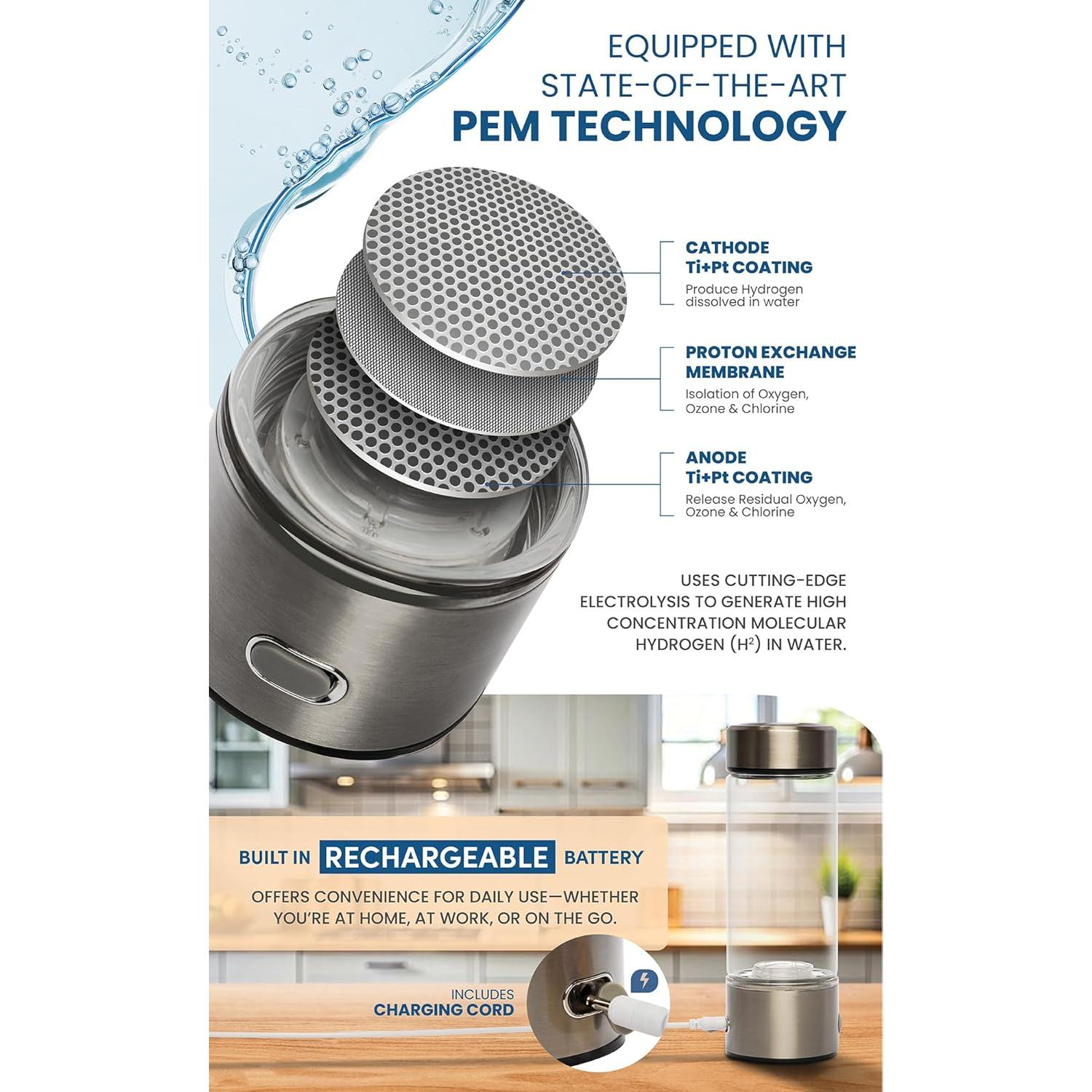 Botella de Agua Hidrogenada Portátil - Ionizadora Recargable 0.49kg