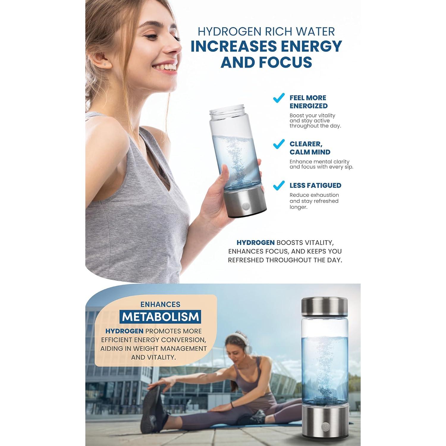 Botella de Agua Hidrogenada Portátil - Ionizadora Recargable 0.49kg