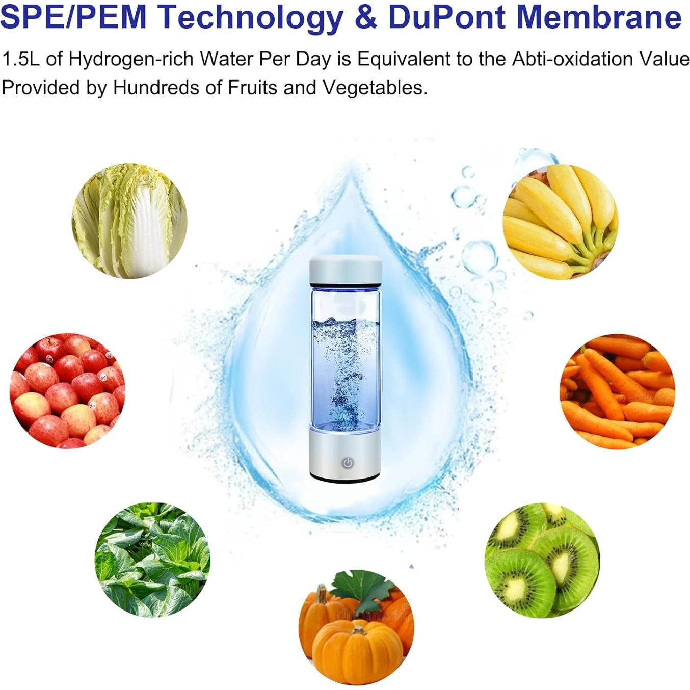 Botella de Agua de Hidrógeno AMZWATER FQBT 0.49kg Vidrio