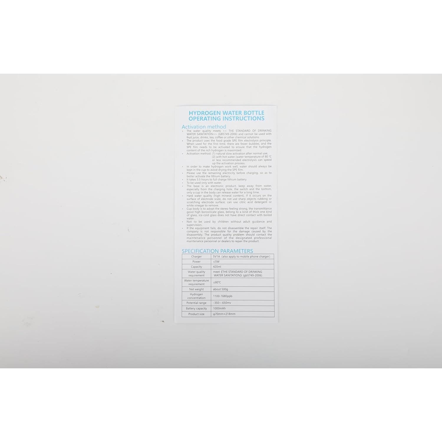 Botella de Agua de Hidrógeno AMZWATER FQBT 0.49kg Vidrio