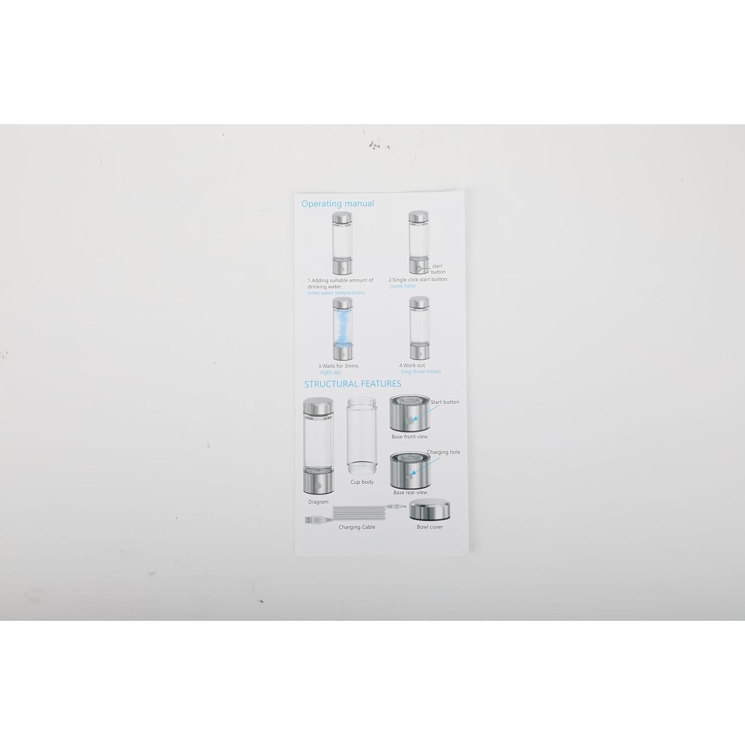 Botella de Agua de Hidrógeno AMZWATER FQBT 0.49kg Vidrio