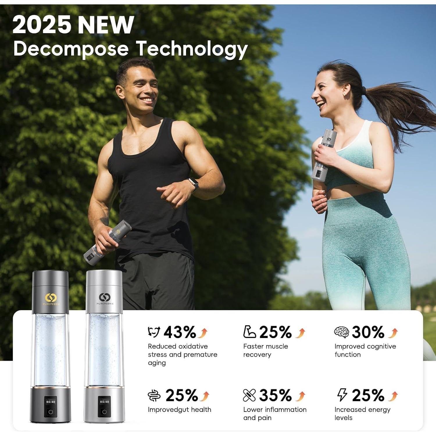 Botella de Agua de Hidrógeno PUREPEBRIX H4000 6400PPB Plata