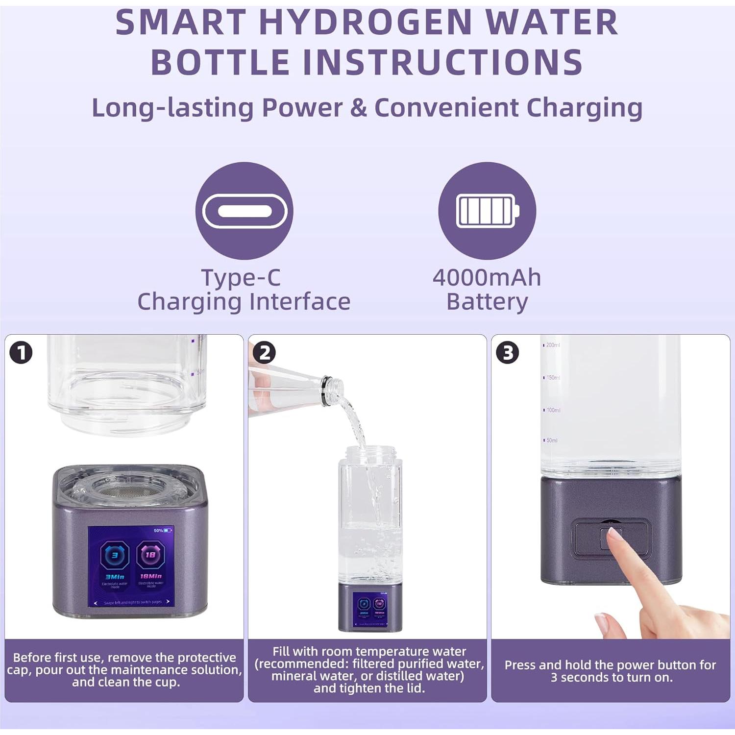 Botella de Agua de Hidrógeno BESTING 350ml 9000ppb Portátil