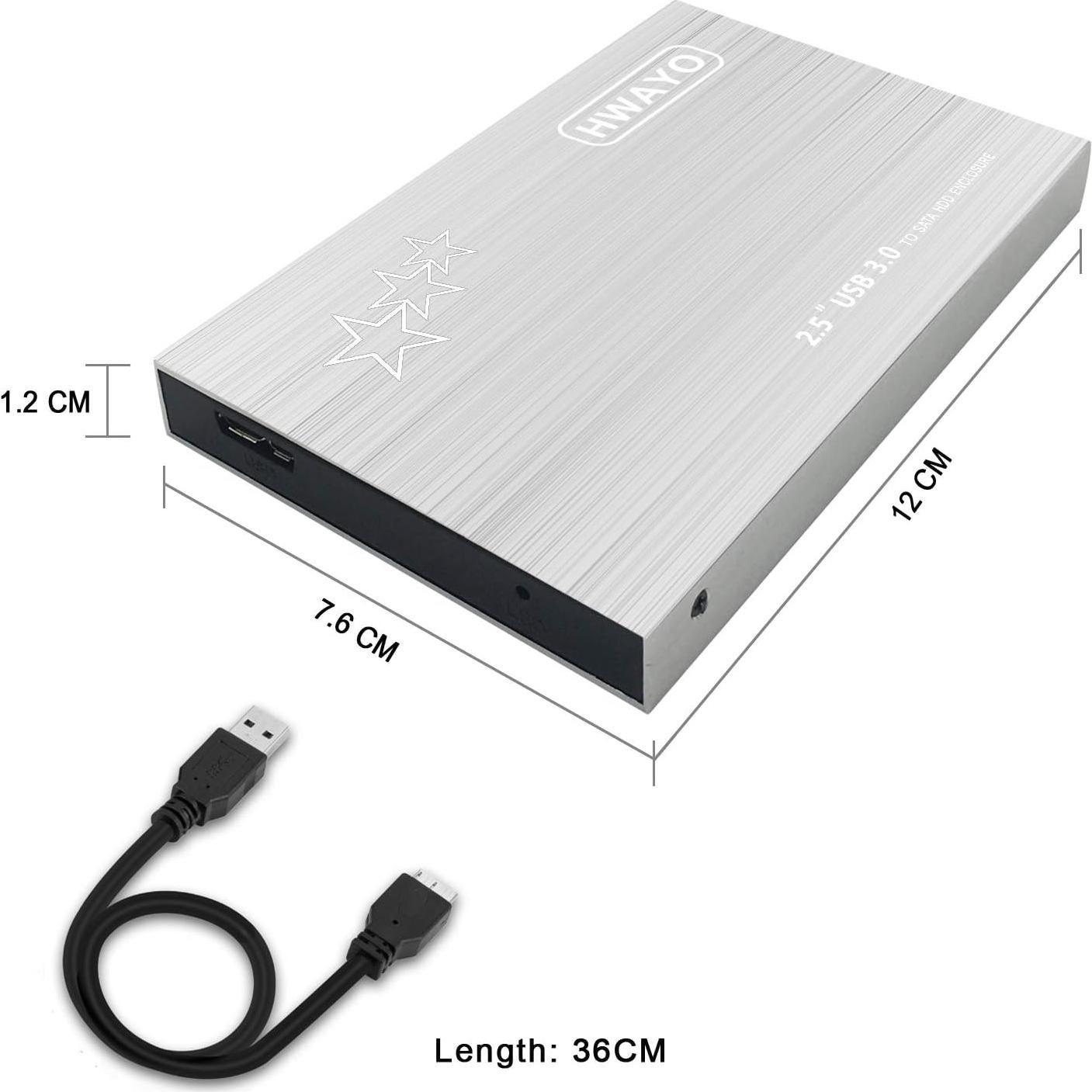 Disco Duro Externo Portátil HWAYO 750GB USB 3.0 Plata