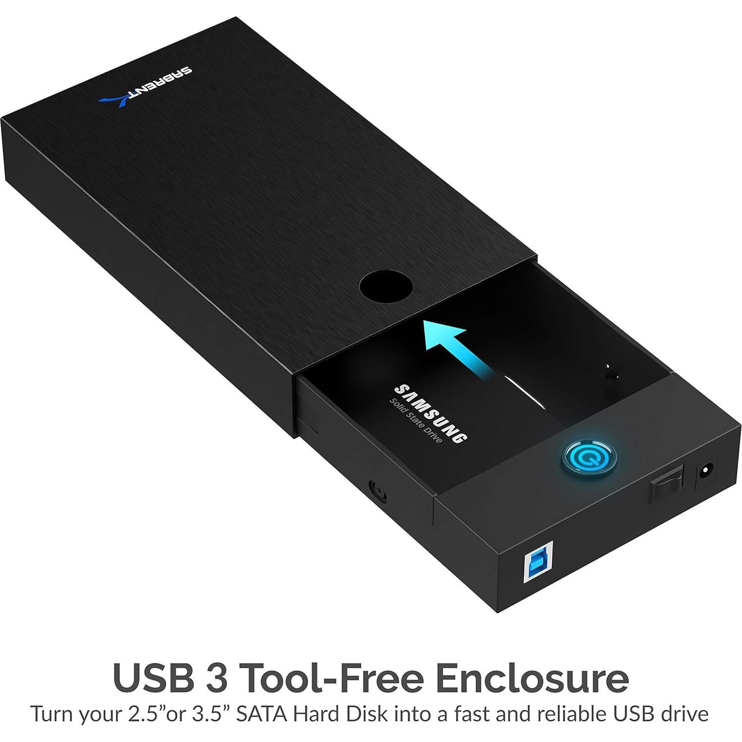 Caja USB 3.0 Sabrent para HDD/SSD SATA 2.5" y 3.5" - Sin herramientas, UASP, Plug & Play