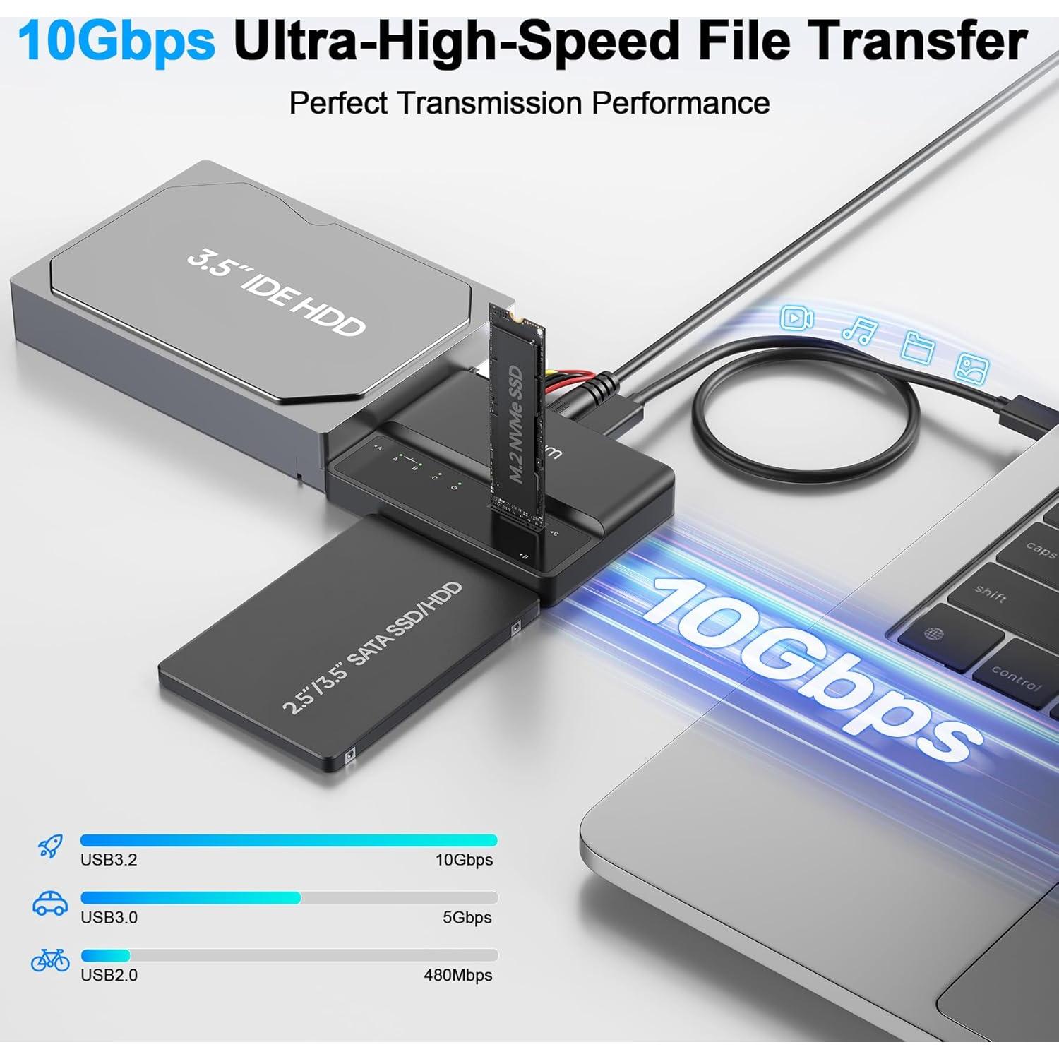 Alxum Lector Externo 3 en 1 M.2 SATA IDE USB-C 10Gbps