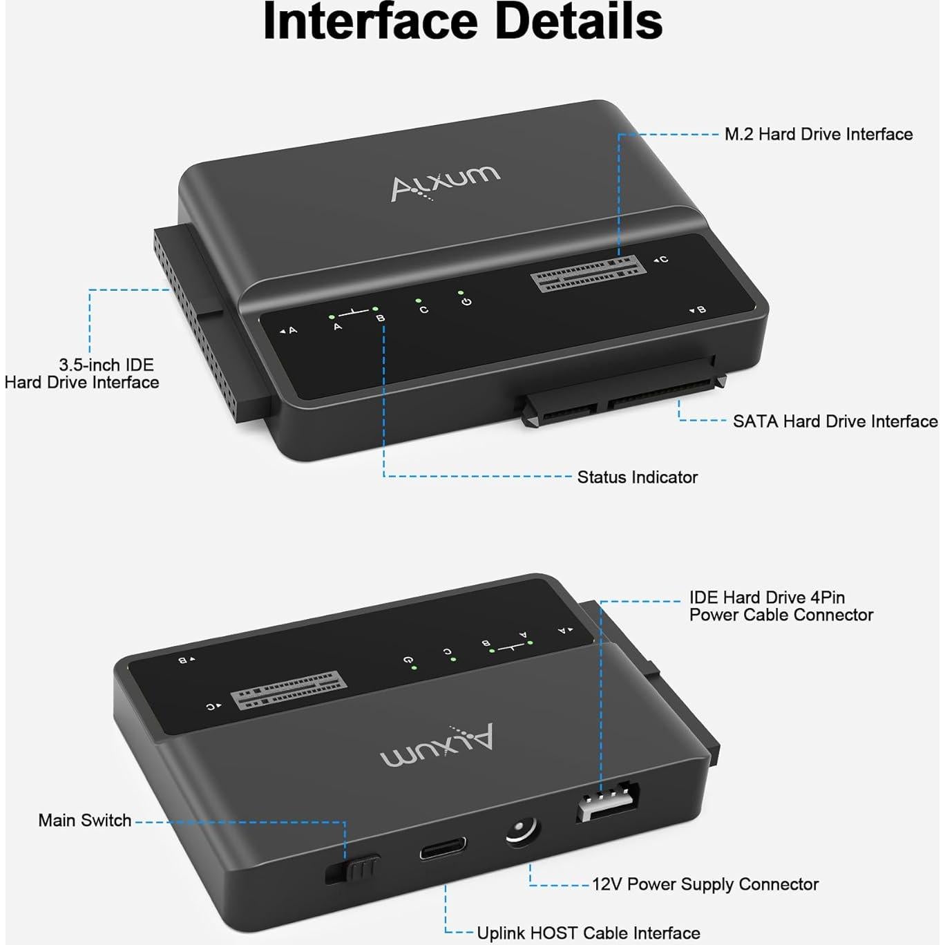 Alxum Lector Externo 3 en 1 M.2 SATA IDE USB-C 10Gbps