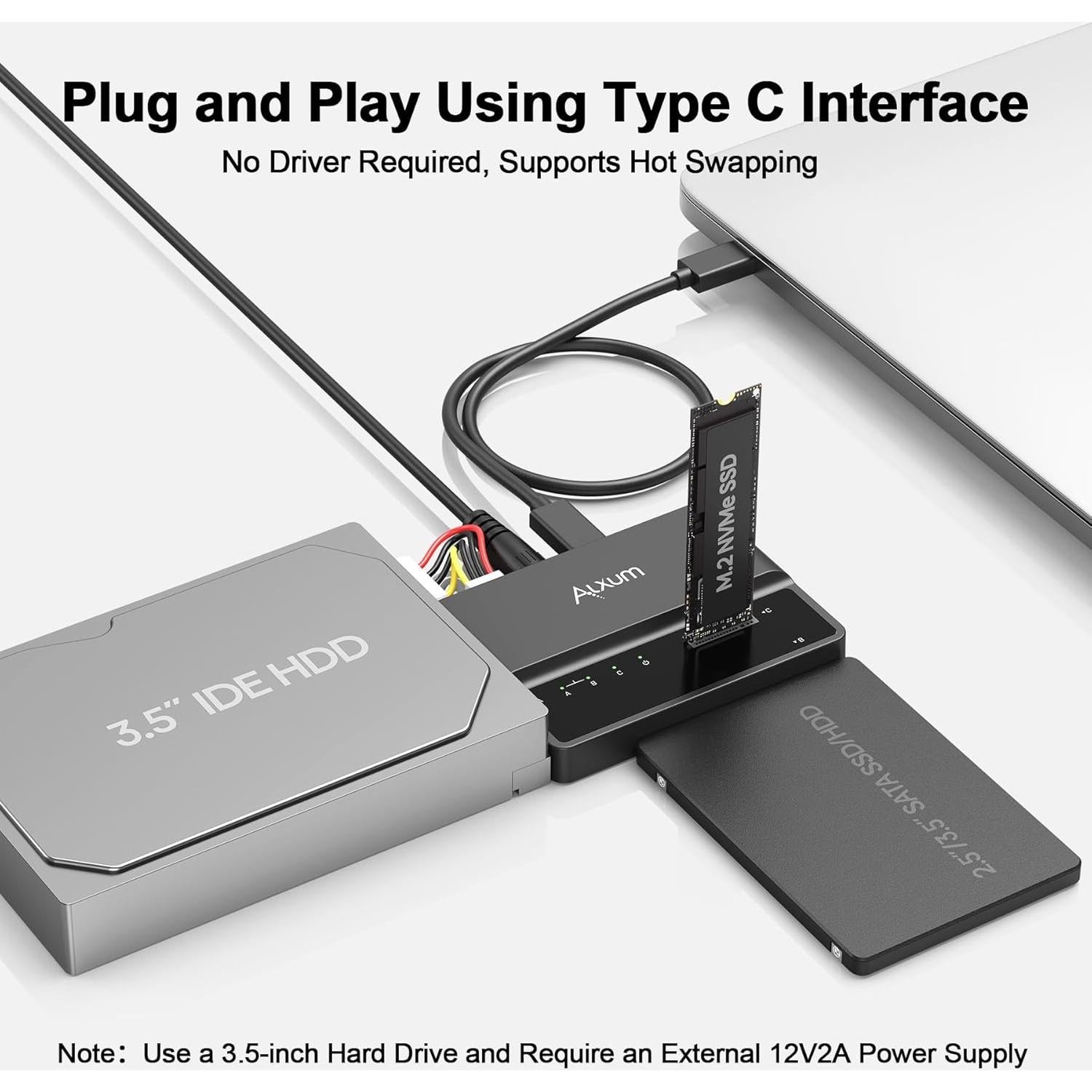 Alxum Lector Externo 3 en 1 M.2 SATA IDE USB-C 10Gbps