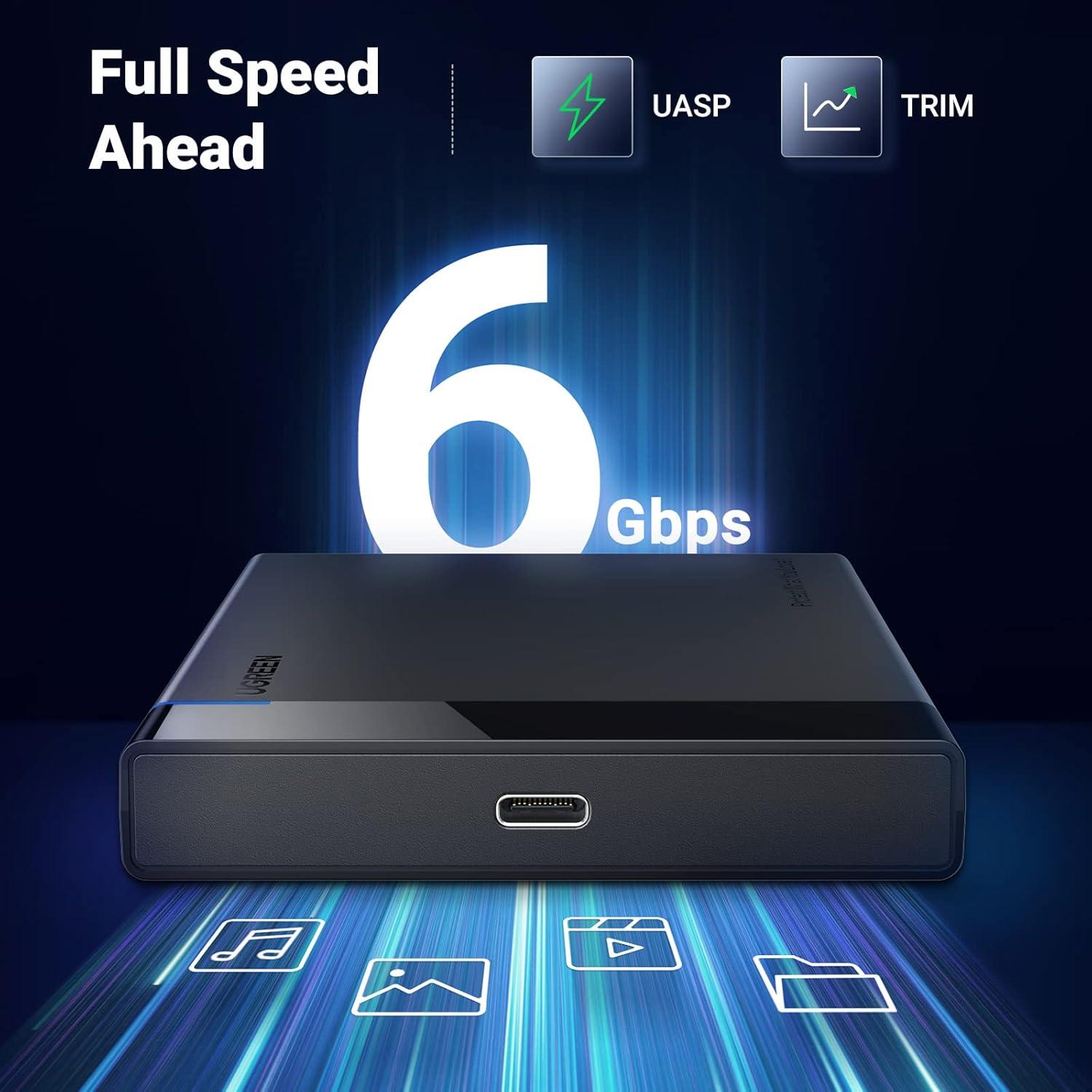 Carcasa Externa UGREEN 2.5" USB C 3.1 SATA III 6Gbps para HDD/SSD