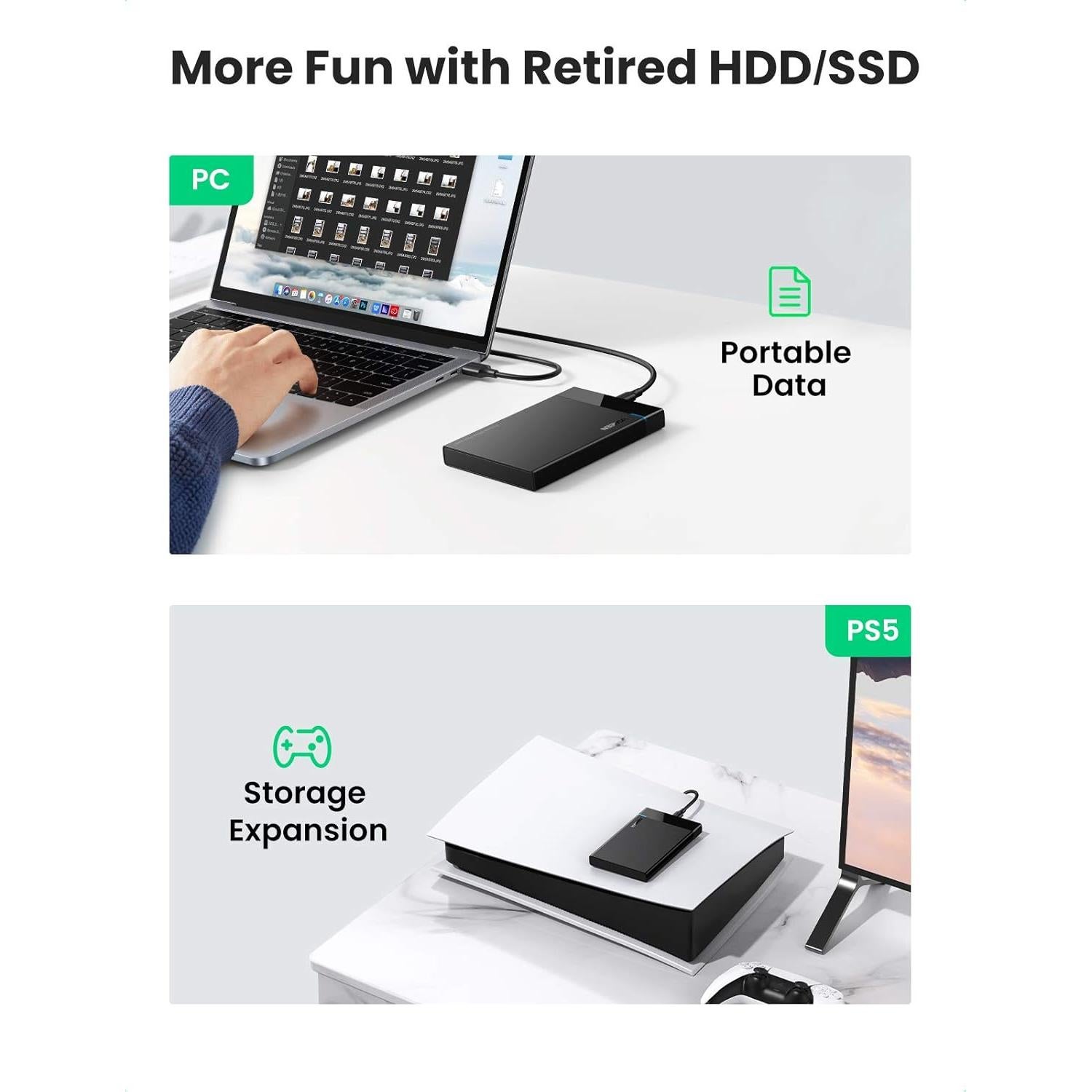 Carcasa Externa UGREEN 2.5" USB C 3.1 SATA III 6Gbps para HDD/SSD