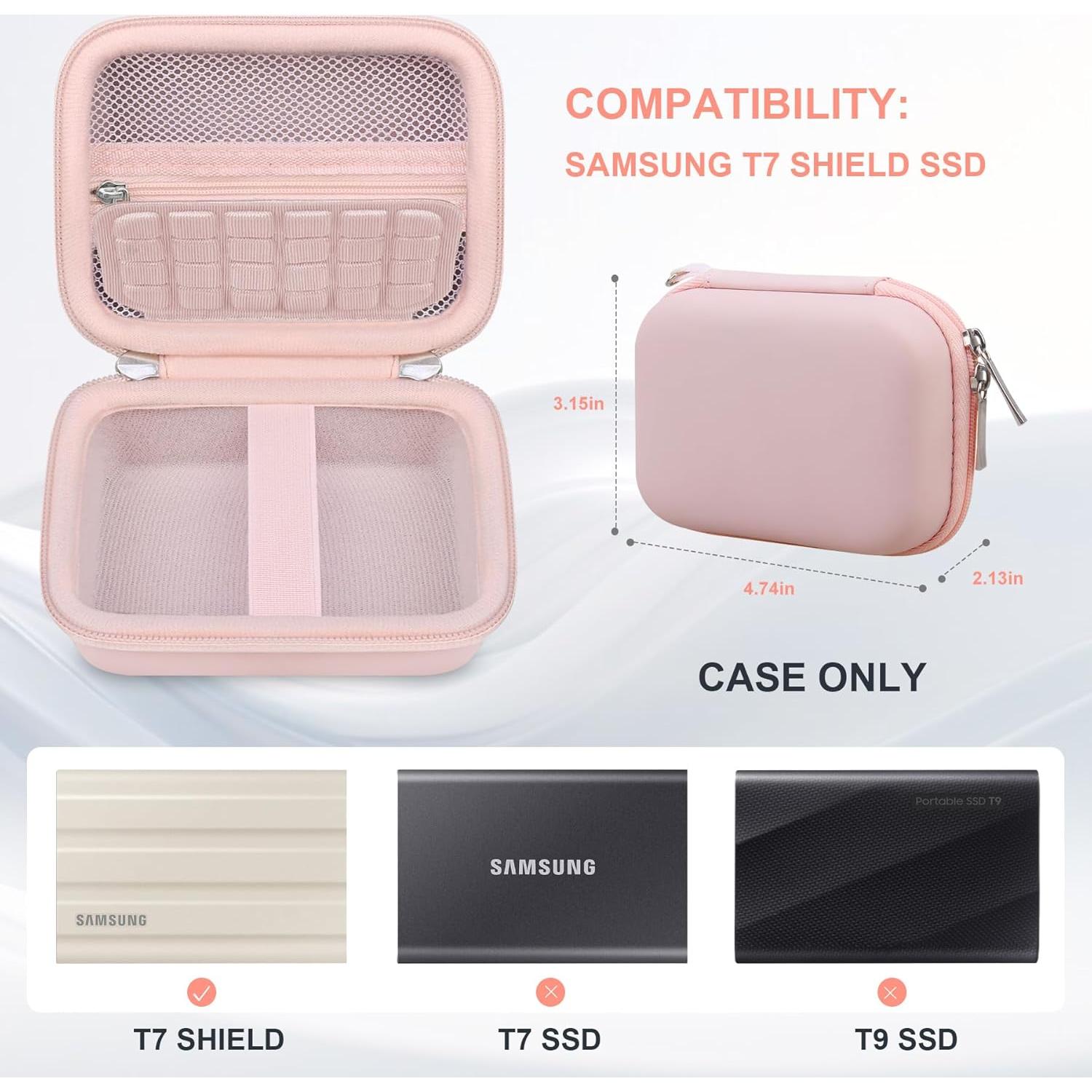 Funda Dura RAIALL para Samsung T7 Shield SSD 1TB 2TB 4TB Rosa