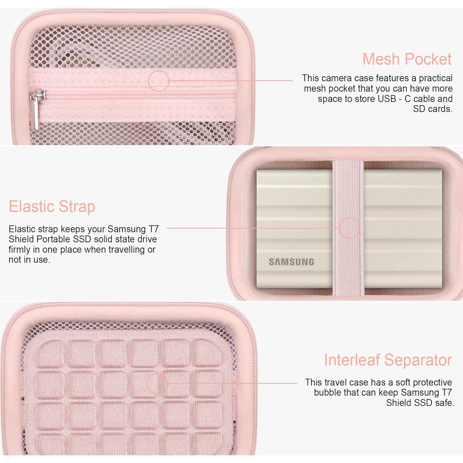 Funda Dura RAIALL para Samsung T7 Shield SSD 1TB 2TB 4TB Rosa