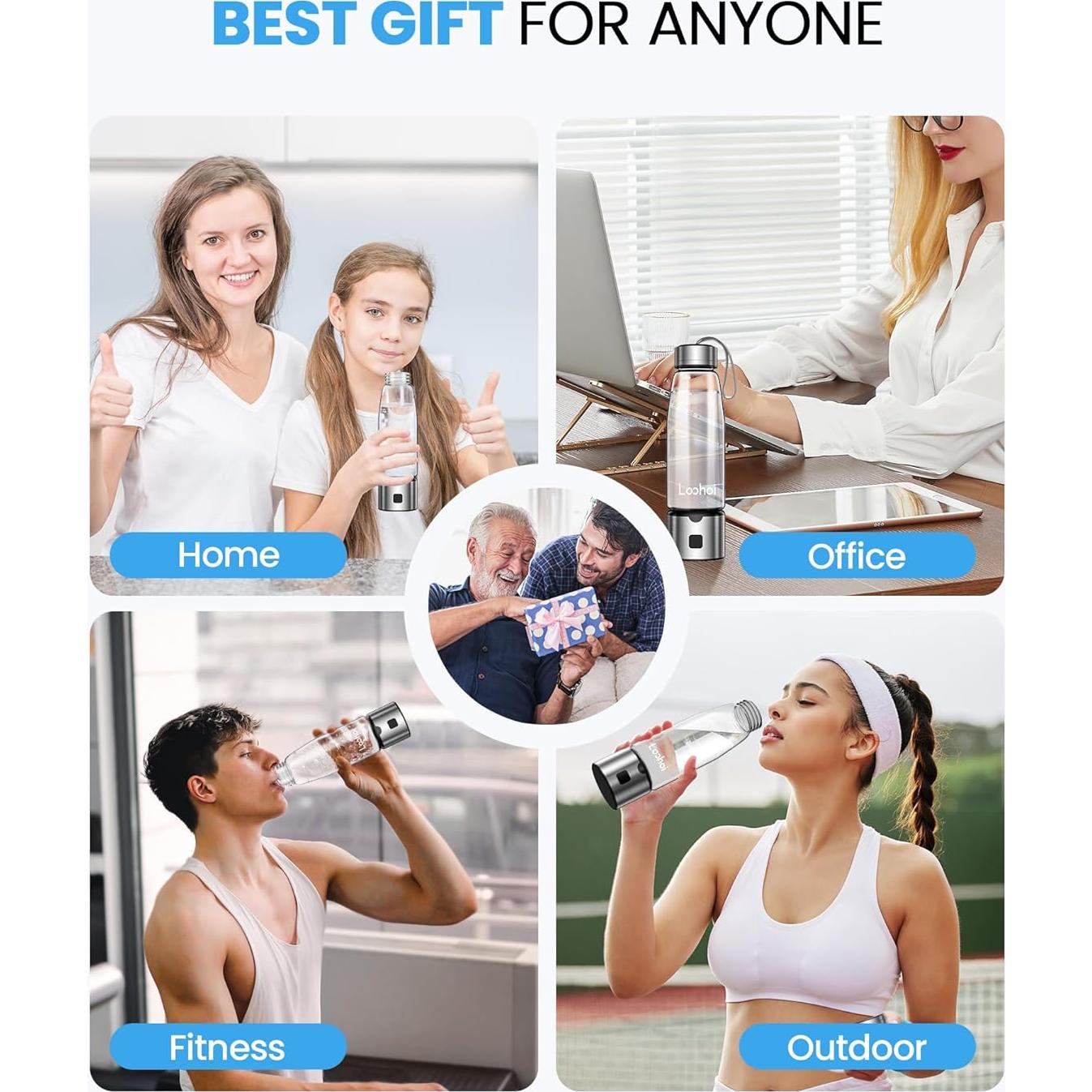 Botella de Agua de Hidrógeno LOOHOI 460ml Portátil a Prueba de Fugas