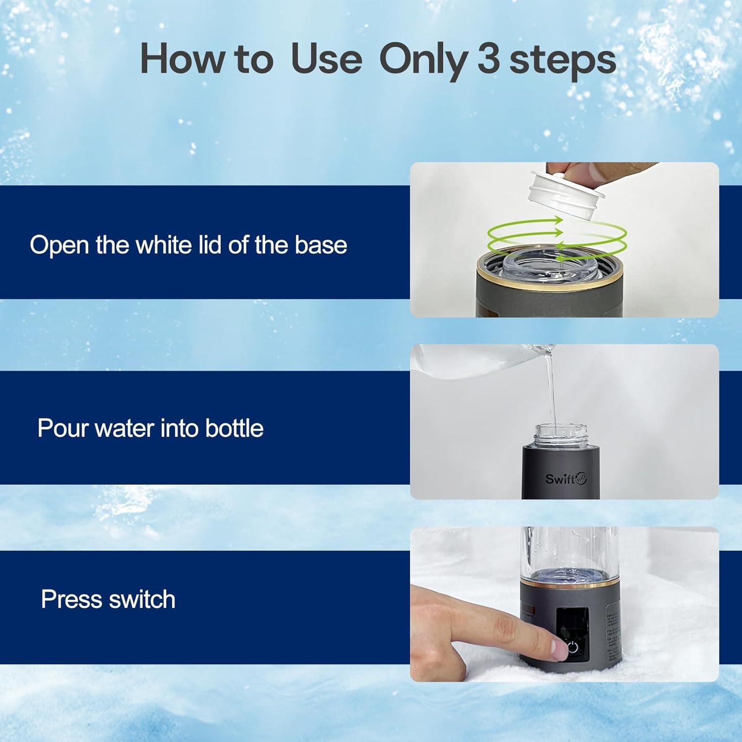 Generador de Agua de Hidrógeno SwiftH2O 270 mL, Pantalla LED