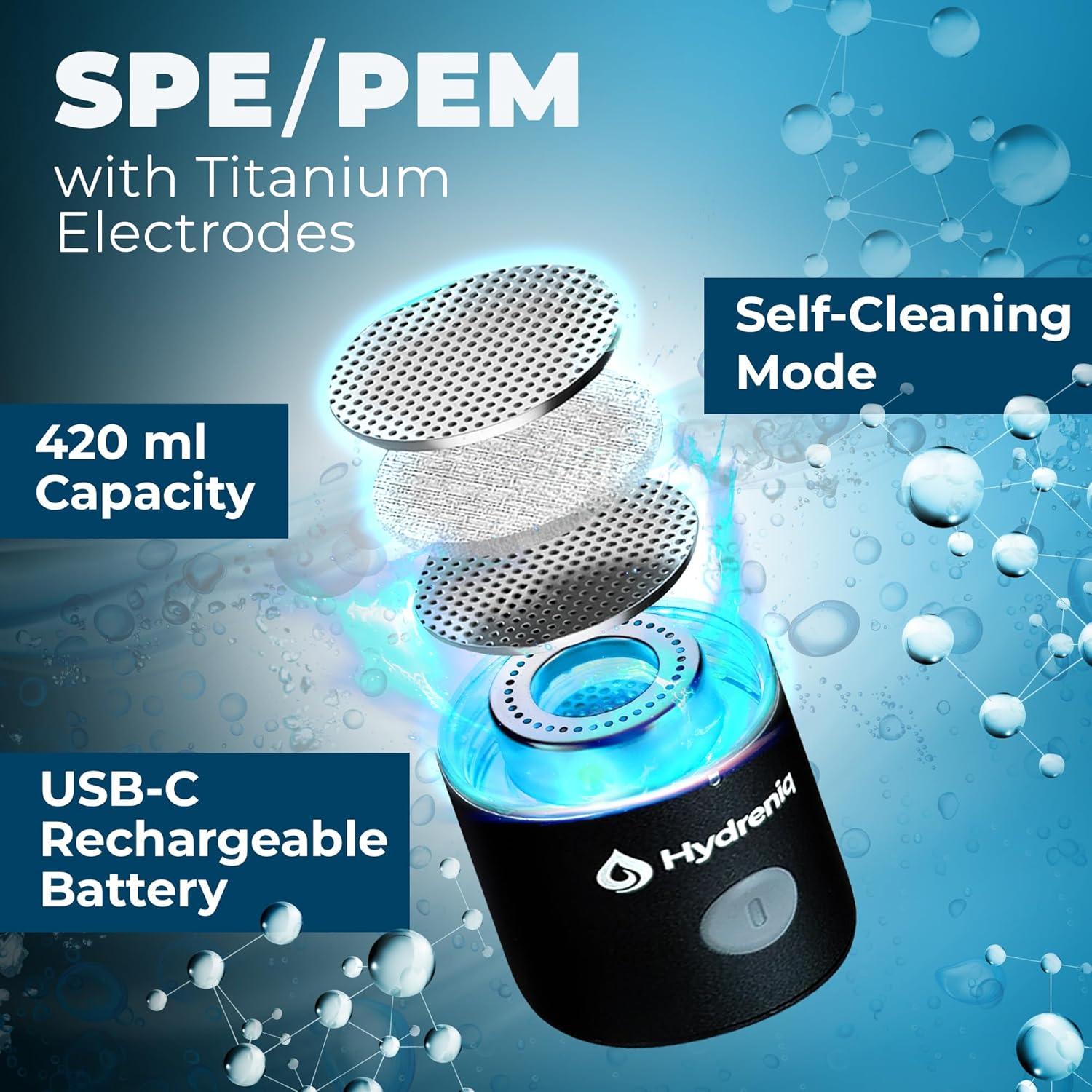 Generador de Agua de Hidrógeno Hydreniq 420ml USB-C Autolimpiante