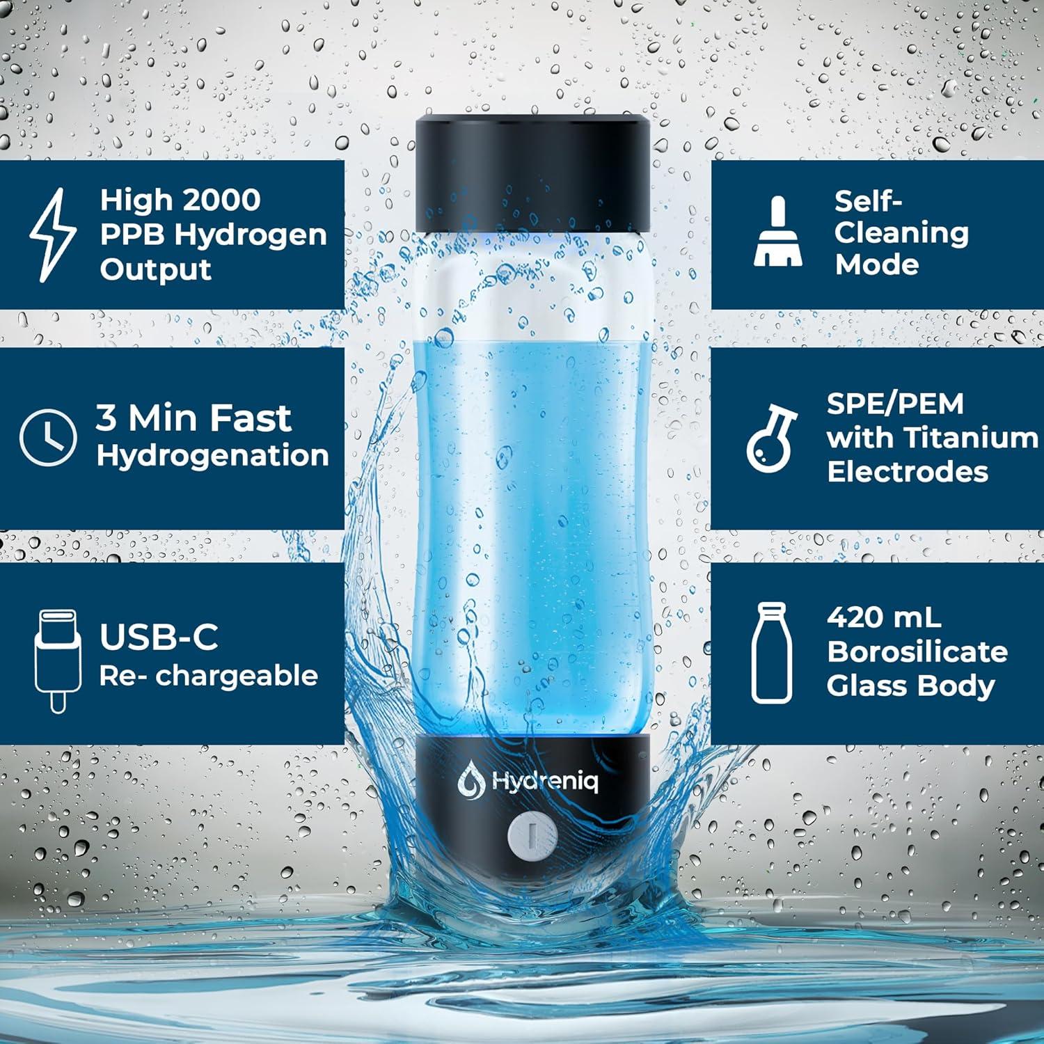 Generador de Agua de Hidrógeno Hydreniq 420ml USB-C Autolimpiante