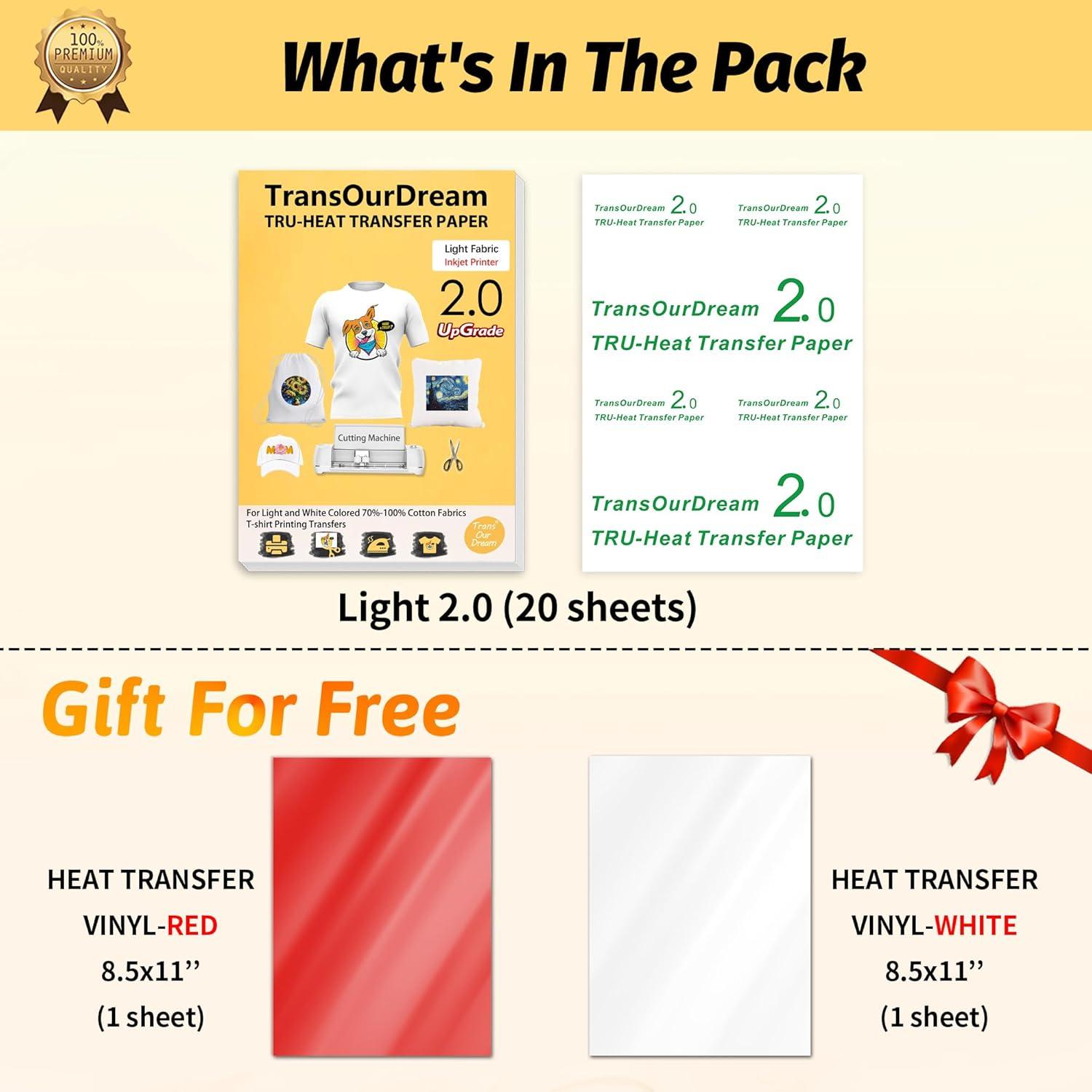 Papel de Transferencia Térmica TransOurDream A4 Claro 20 Hojas