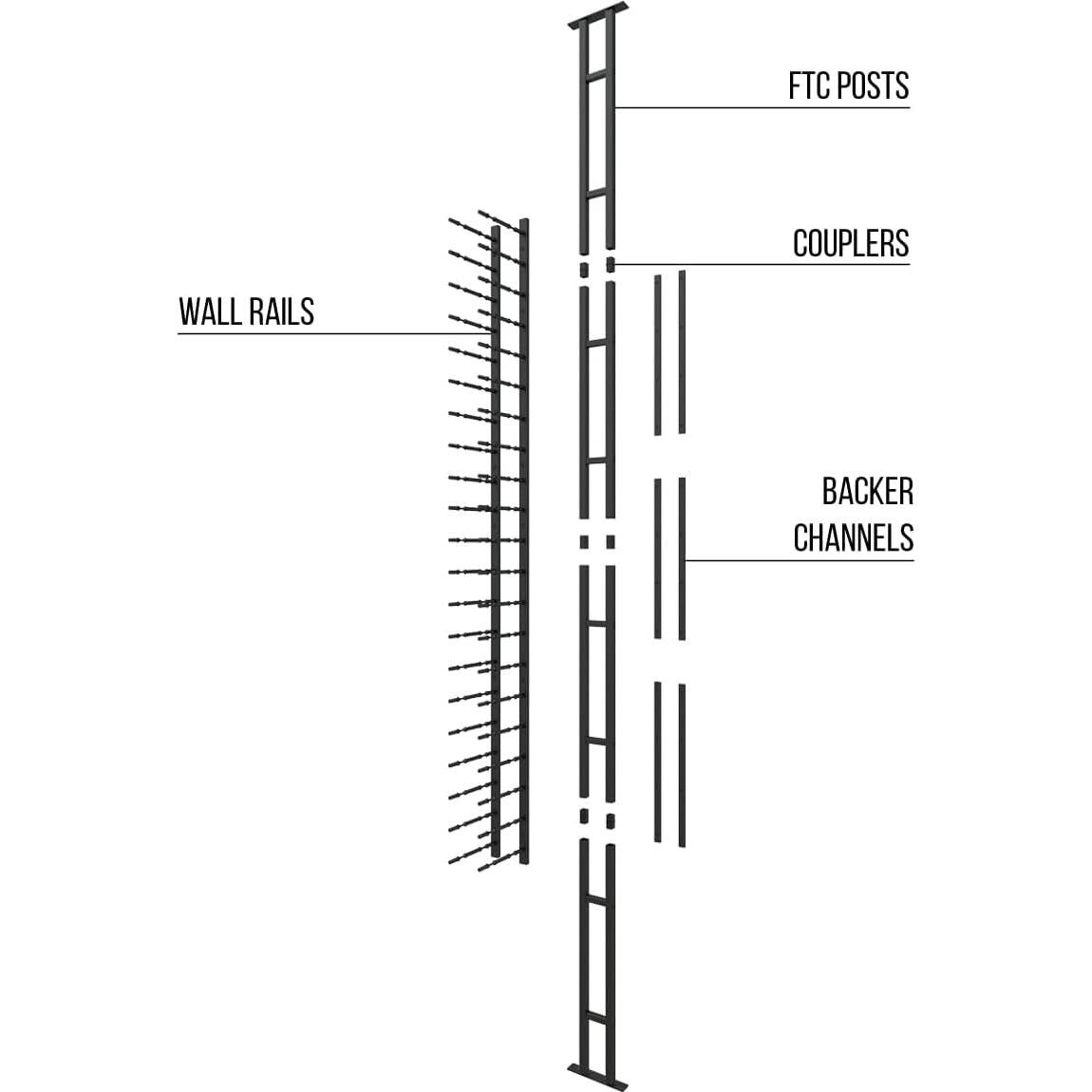 Exhibidor de Botellas de Vino Ultra - Montaje Piso a Techo, 21 Botellas, Negro