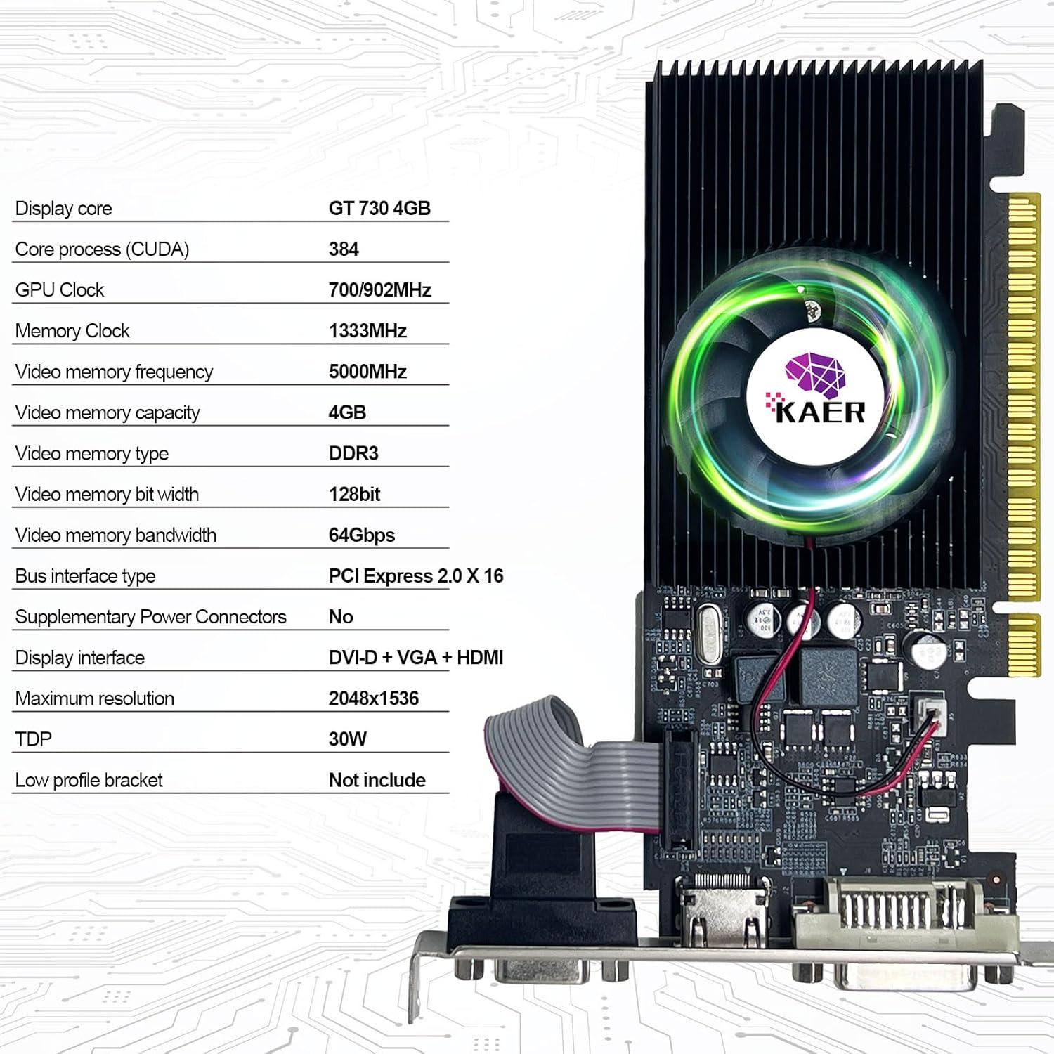 Tarjeta Gráfica KAER GT 730 4GB DDR3 DirectX 11 HDMI