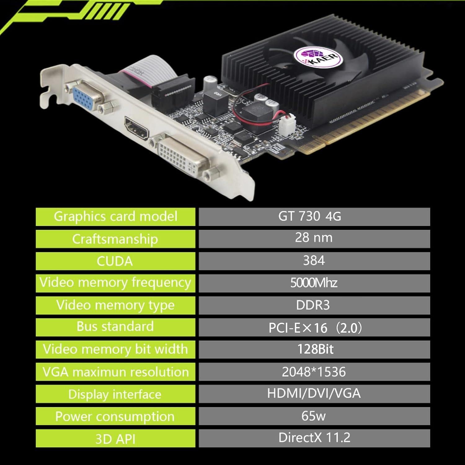 Tarjeta Gráfica KAER GT 730 4GB DDR3 DirectX 11 HDMI