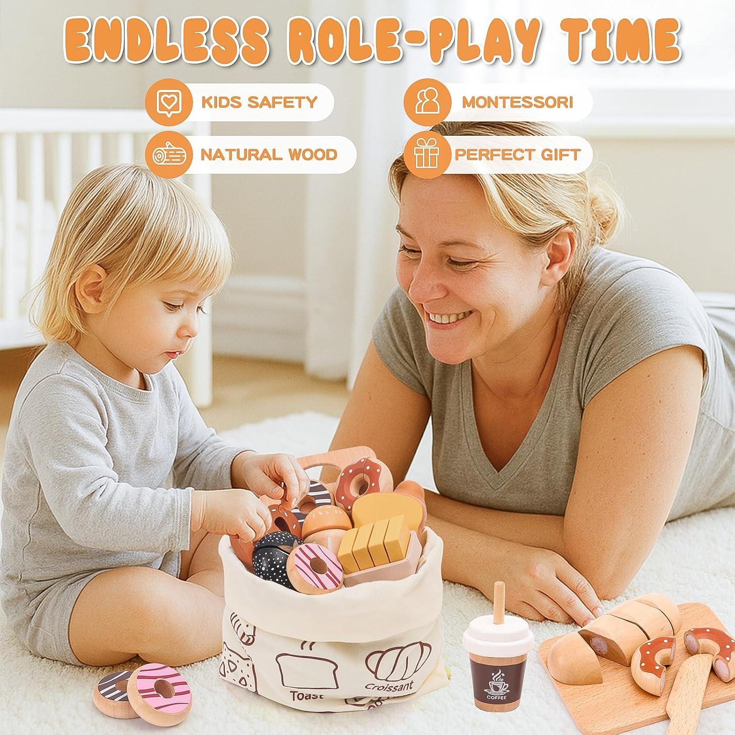 Set de Juguetes de Comida de Panadería de Madera Supergfs