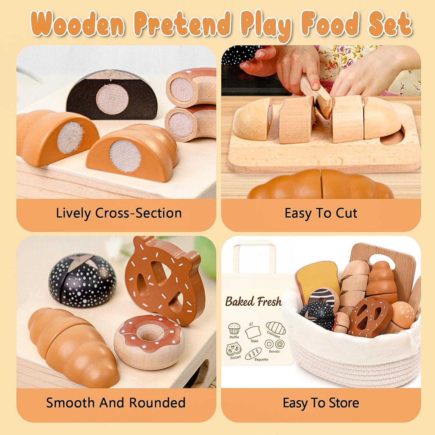 Set de Juguetes de Comida de Panadería de Madera Supergfs